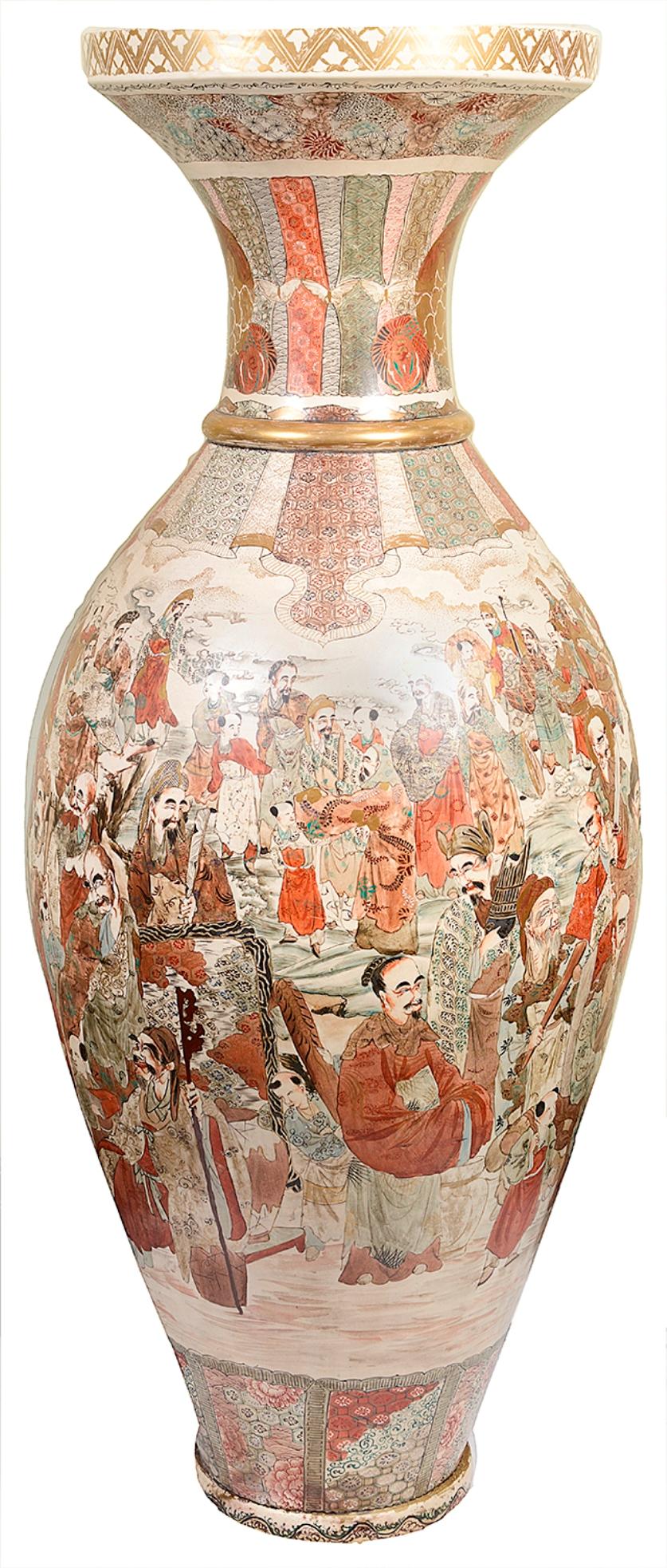A very large and impressive late 19th century Japanese Satsuma porcelain vase, 143cm (56