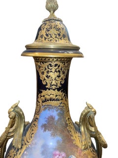 Monumental 19th Century Sèvres Porcelain Lidded Urn with Gilt Bronze Mounts