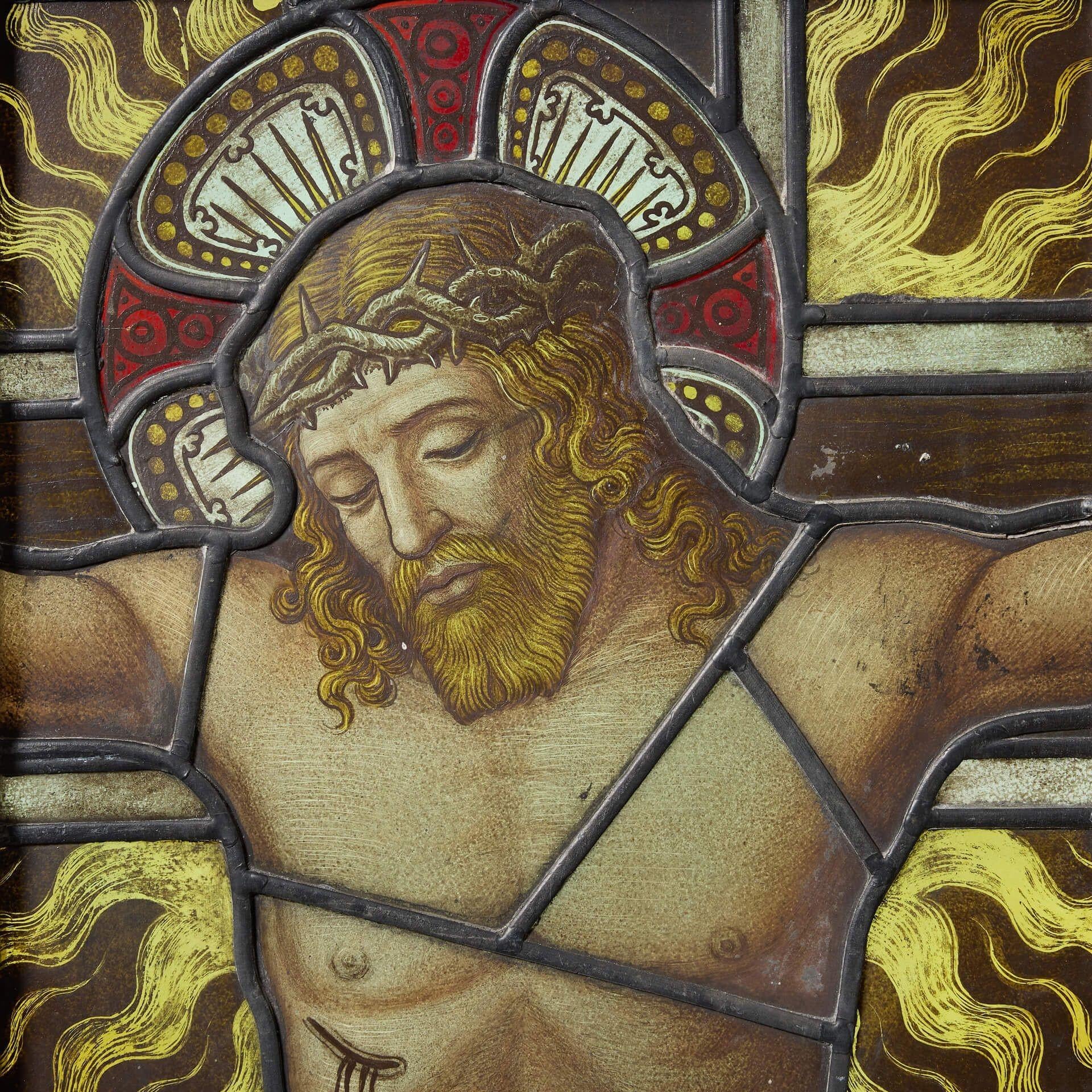 English Monumental 19th Century Stained Glass Crucifixion Window For Sale