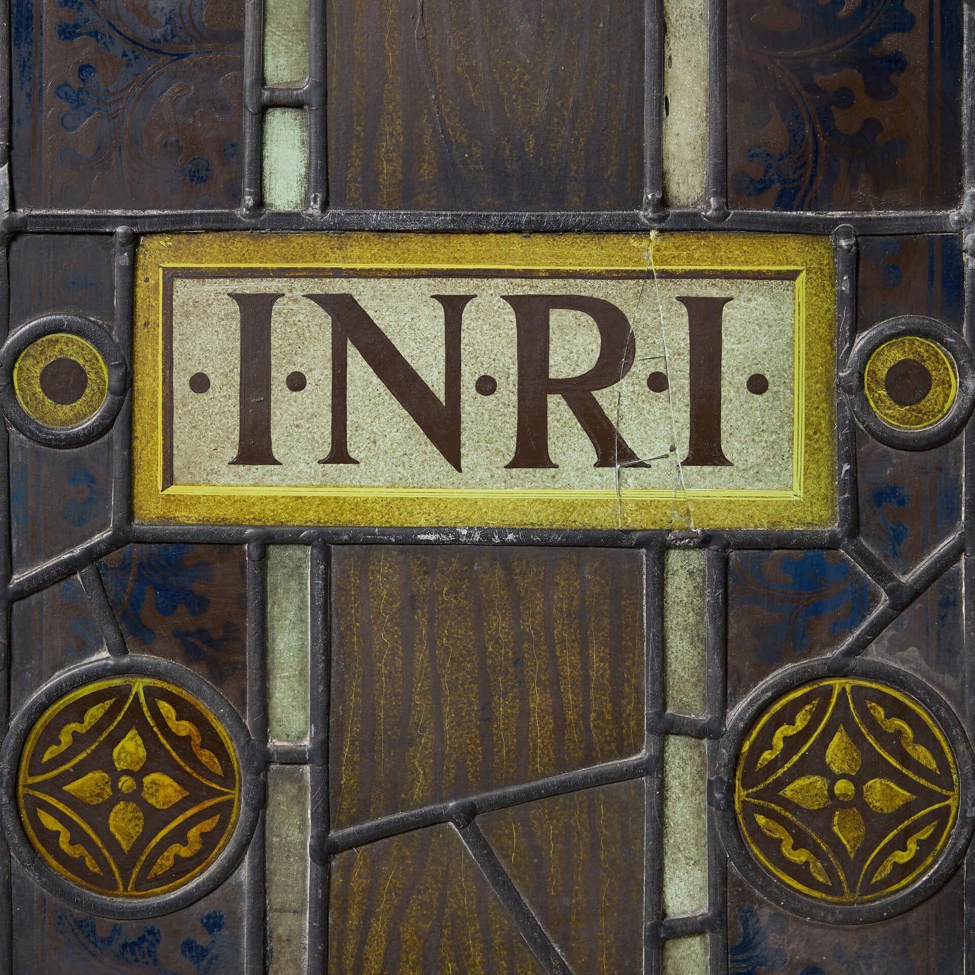 Monumental 19th Century Stained Glass Crucifixion Window For Sale 2