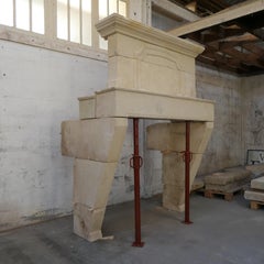 Monumental 19th Century Style French Limestone Fireplace with Trumeau