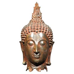 Monumental 19th Century Sukhothai Style Copper Alloy Head of Buddha Shakyamuni