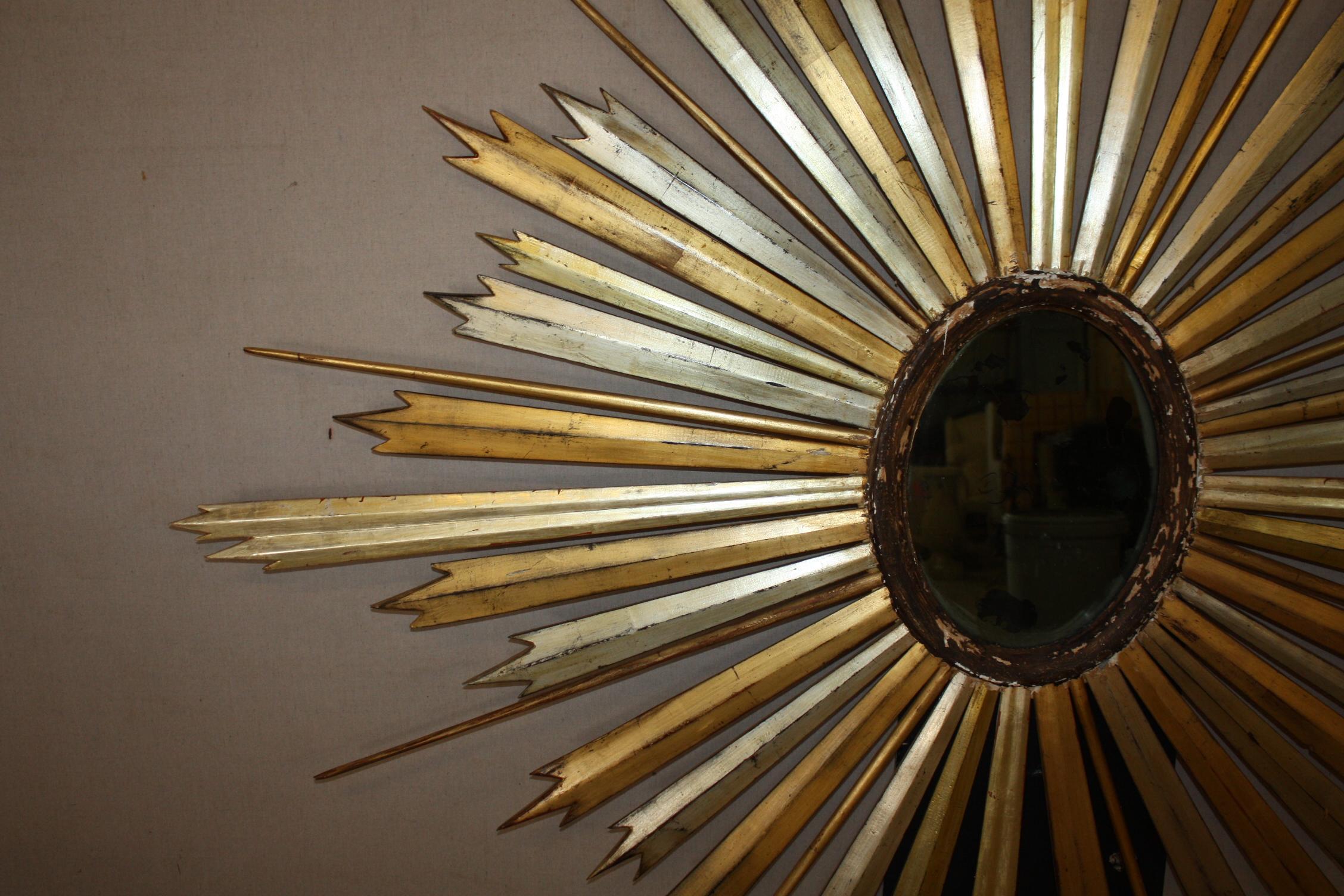 Wood Monumental 19th Century Sunburst Mirror