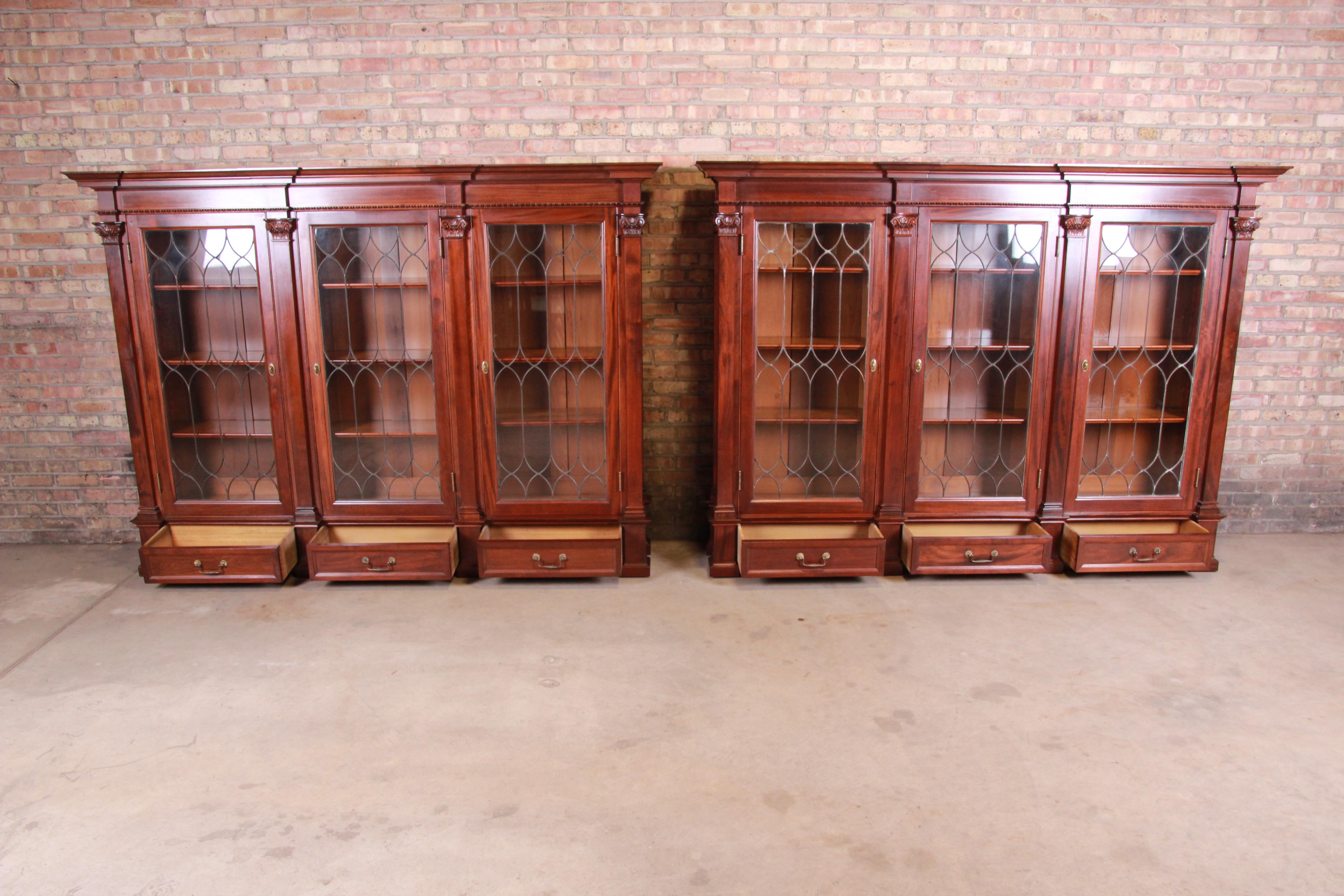 Monumental 19th Century Victorian Mahogany and Leaded Glass Triple Bookcases 10