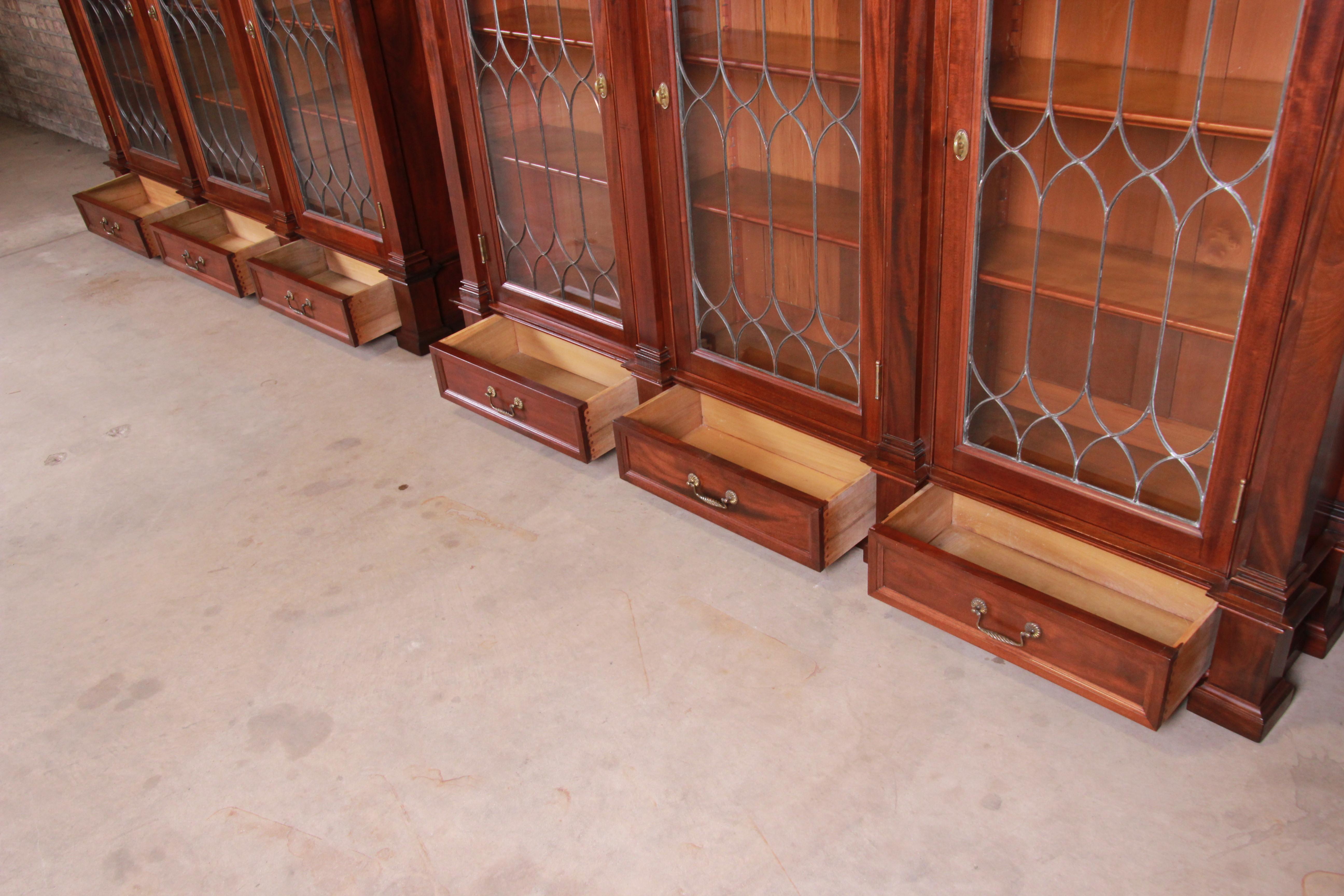 Monumental 19th Century Victorian Mahogany and Leaded Glass Triple Bookcases 11