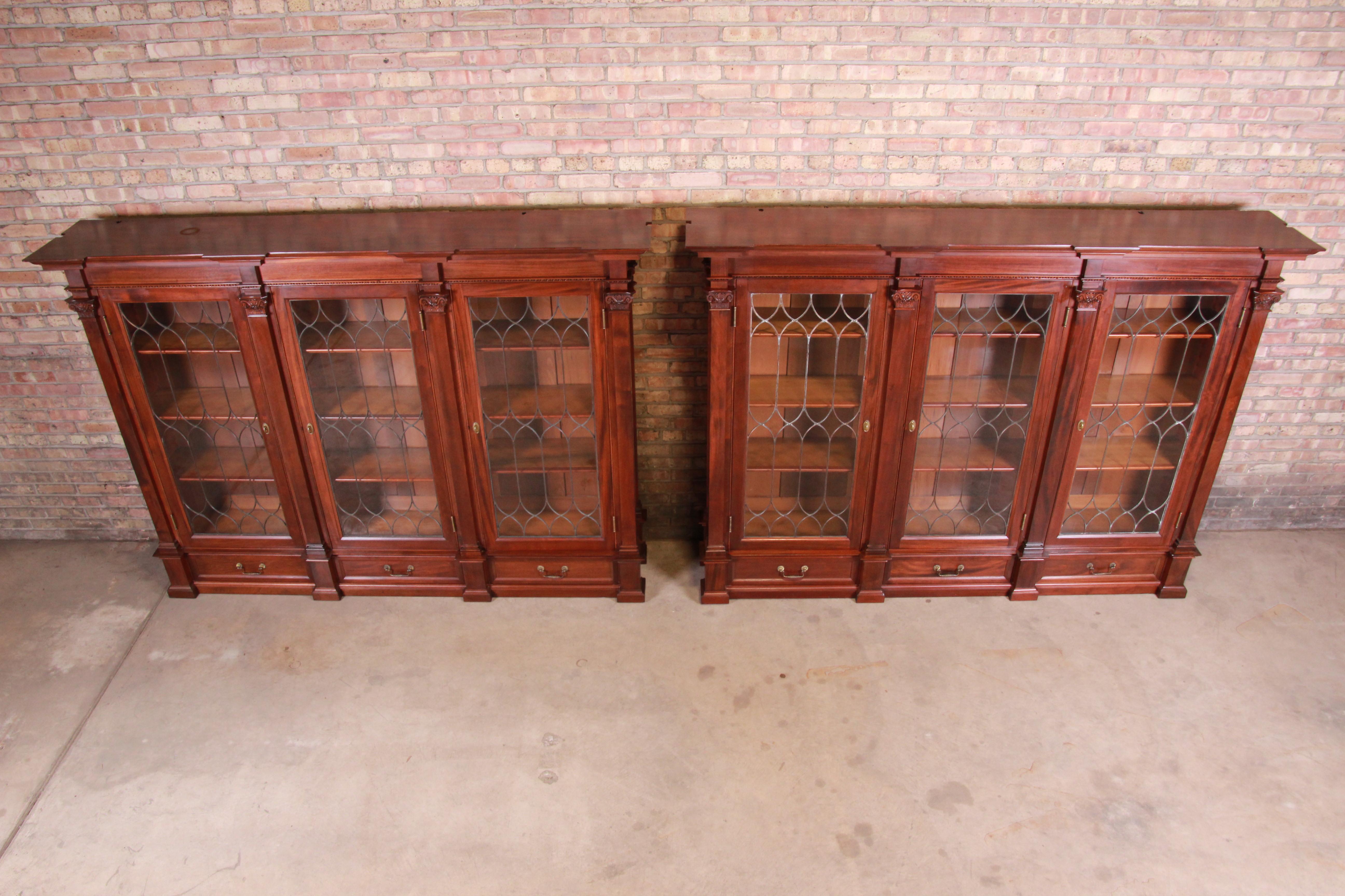 Monumental 19th Century Victorian Mahogany and Leaded Glass Triple Bookcases 12