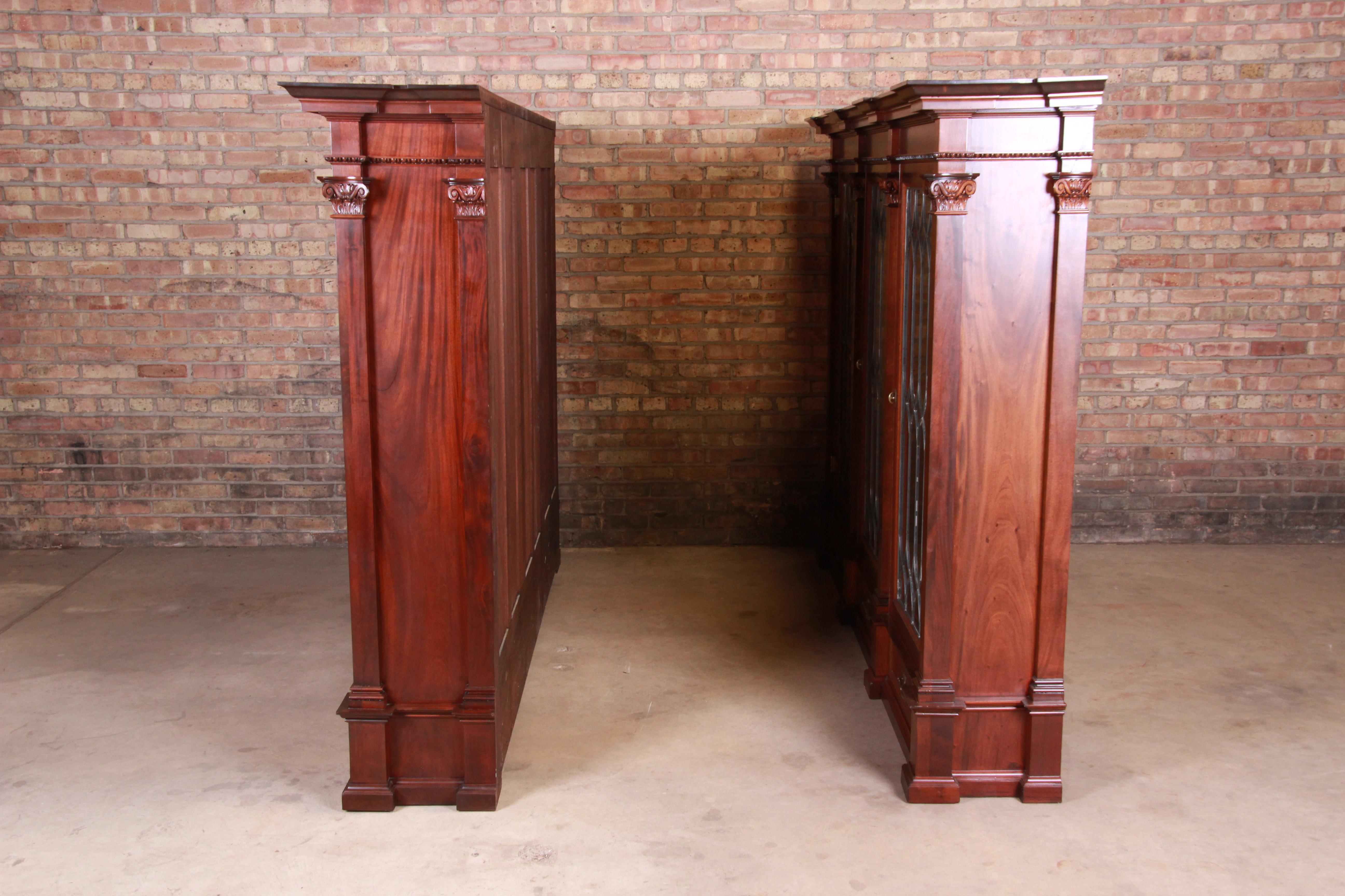 Monumental 19th Century Victorian Mahogany and Leaded Glass Triple Bookcases 13