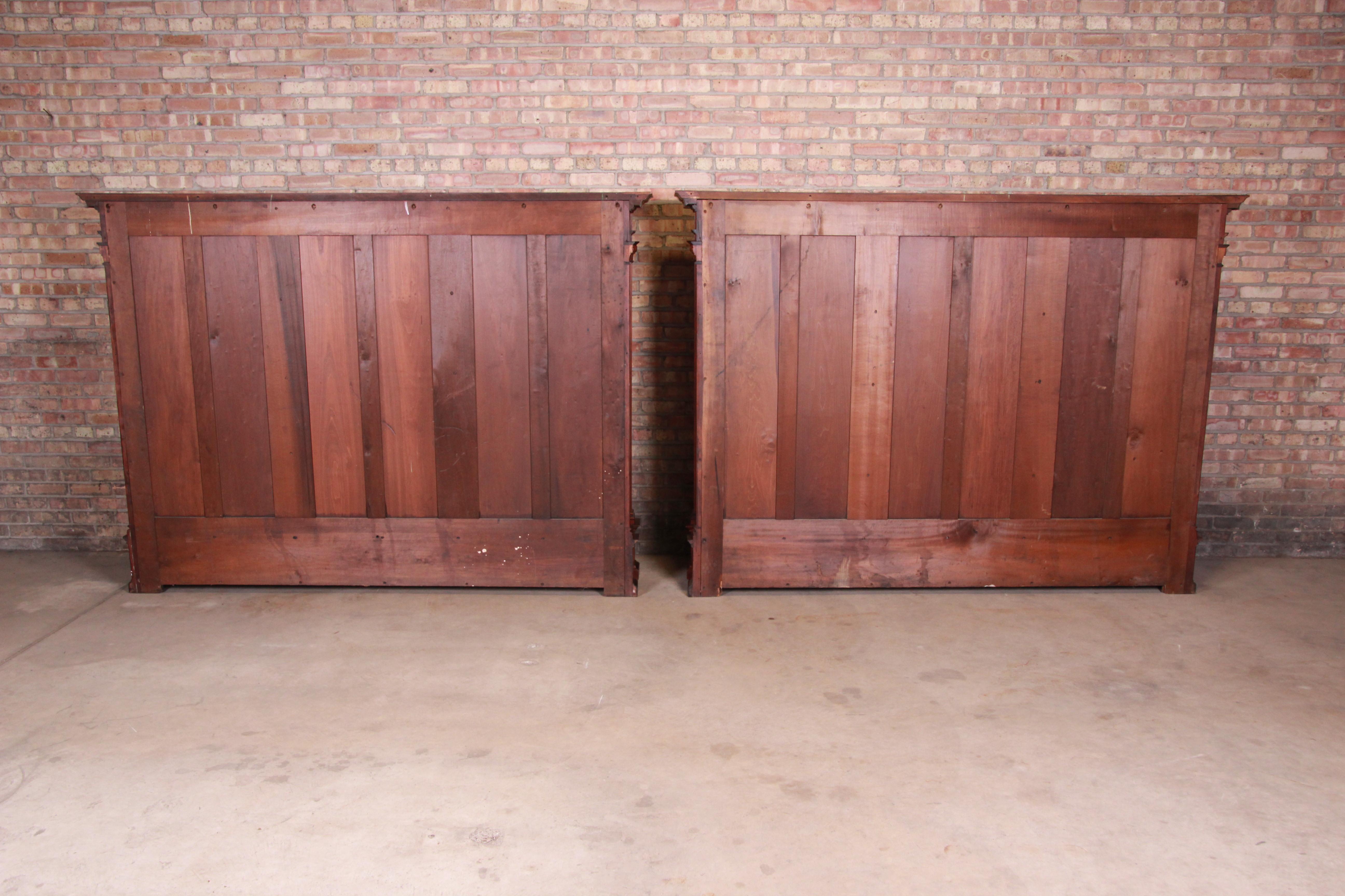 Monumental 19th Century Victorian Mahogany and Leaded Glass Triple Bookcases 15