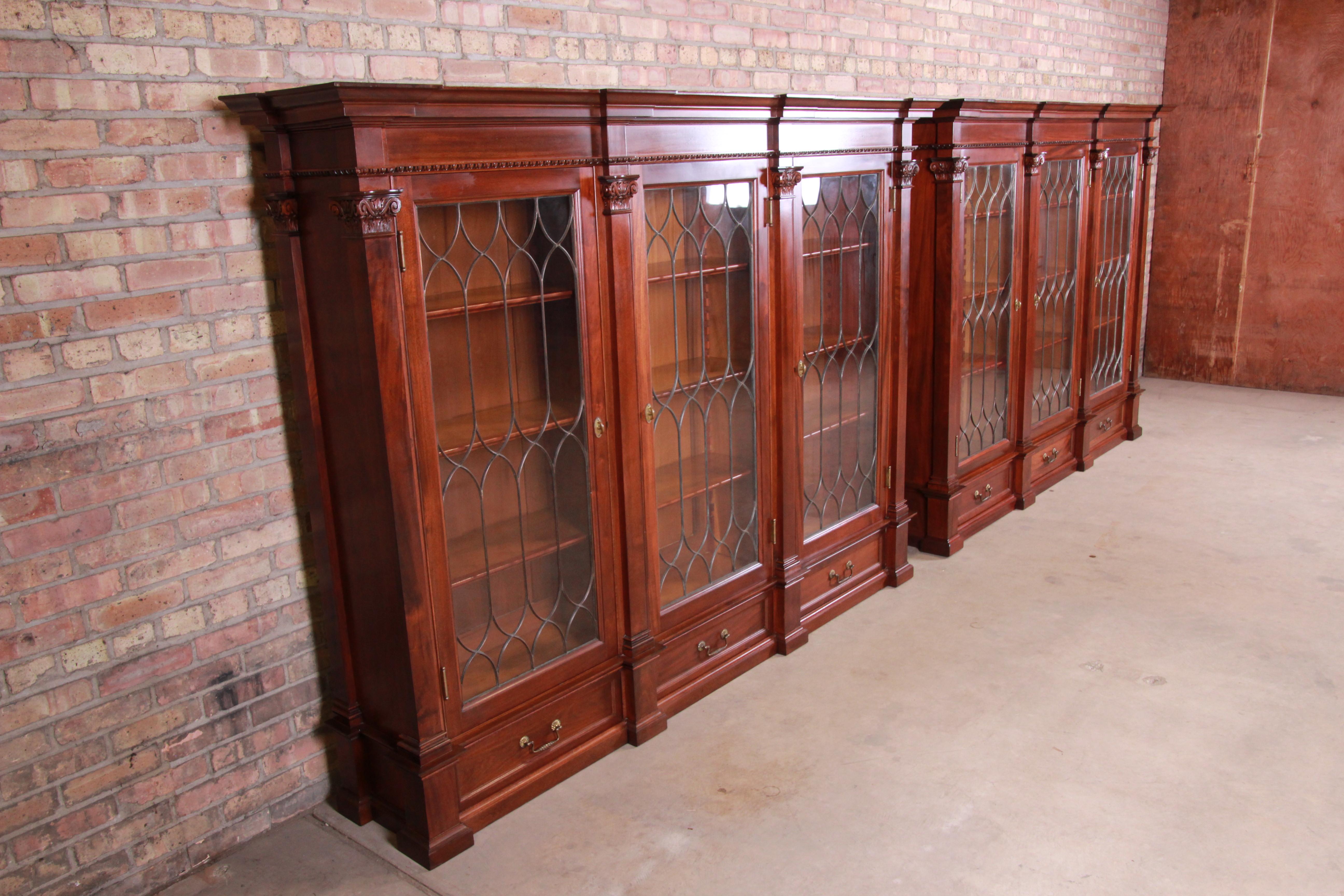 American Monumental 19th Century Victorian Mahogany and Leaded Glass Triple Bookcases
