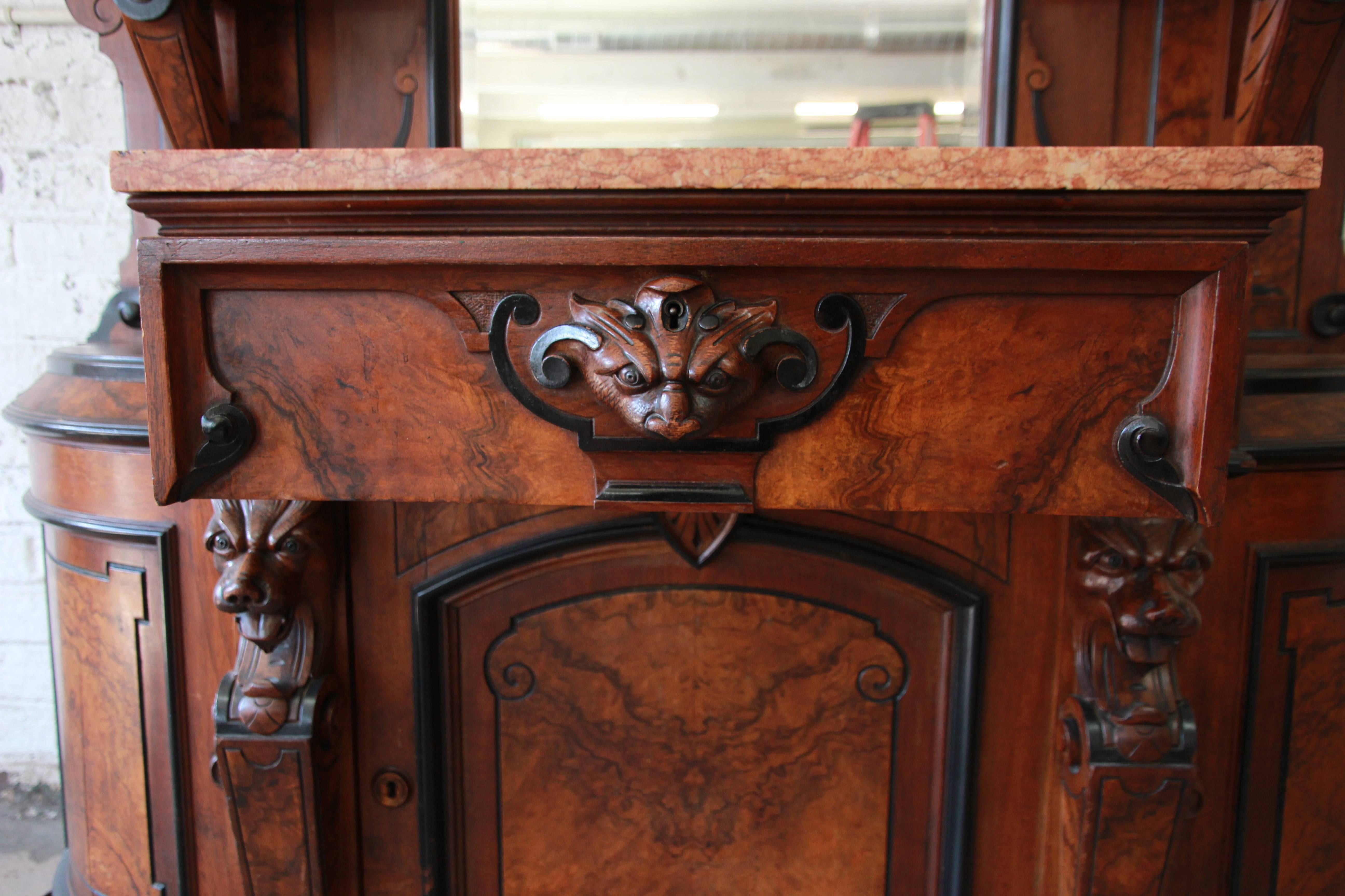 Monumental 19th Century Victorian Ornate Carved Burled Walnut Sideboard 11