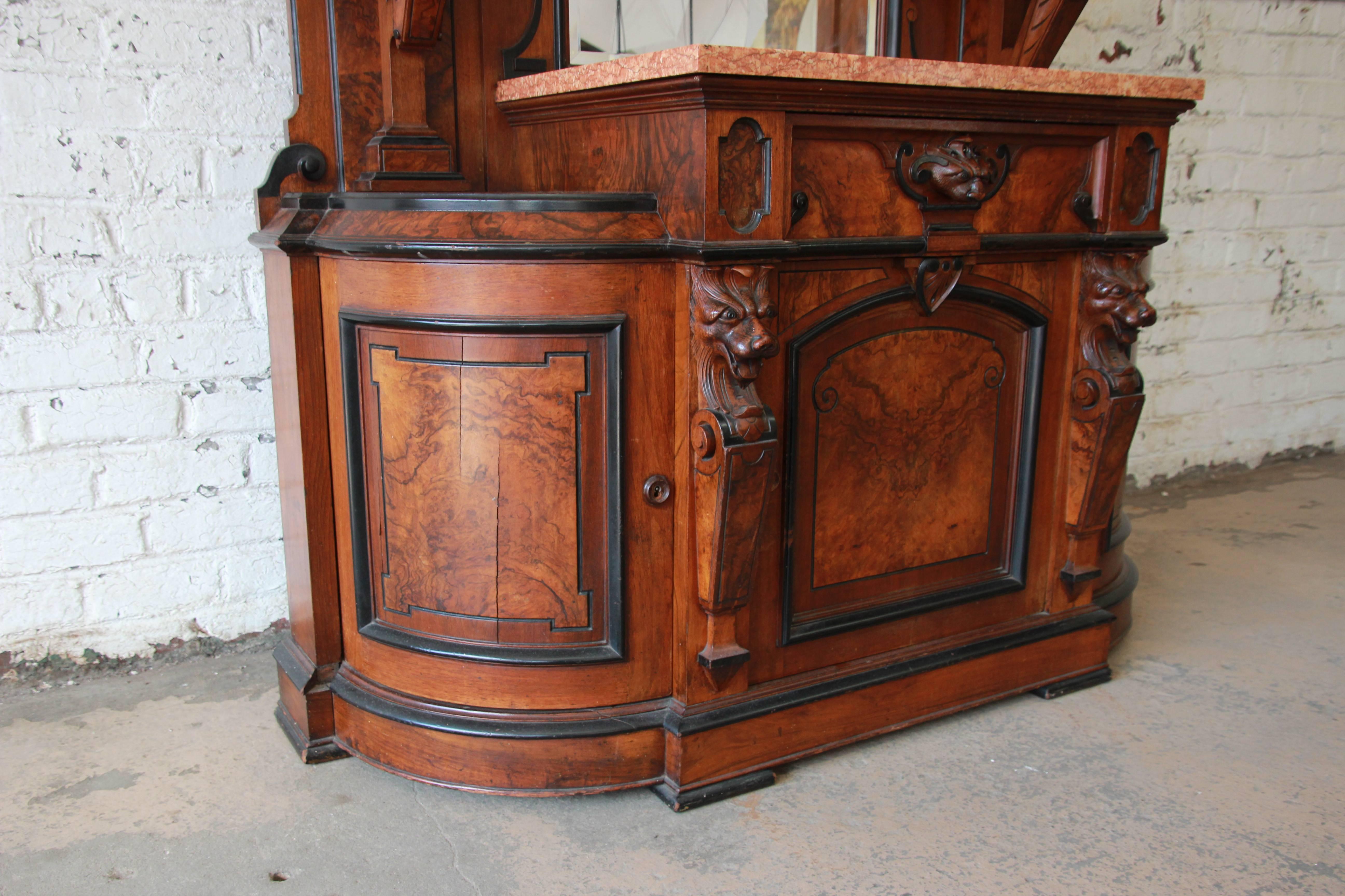 Monumental 19th Century Victorian Ornate Carved Burled Walnut Sideboard 13