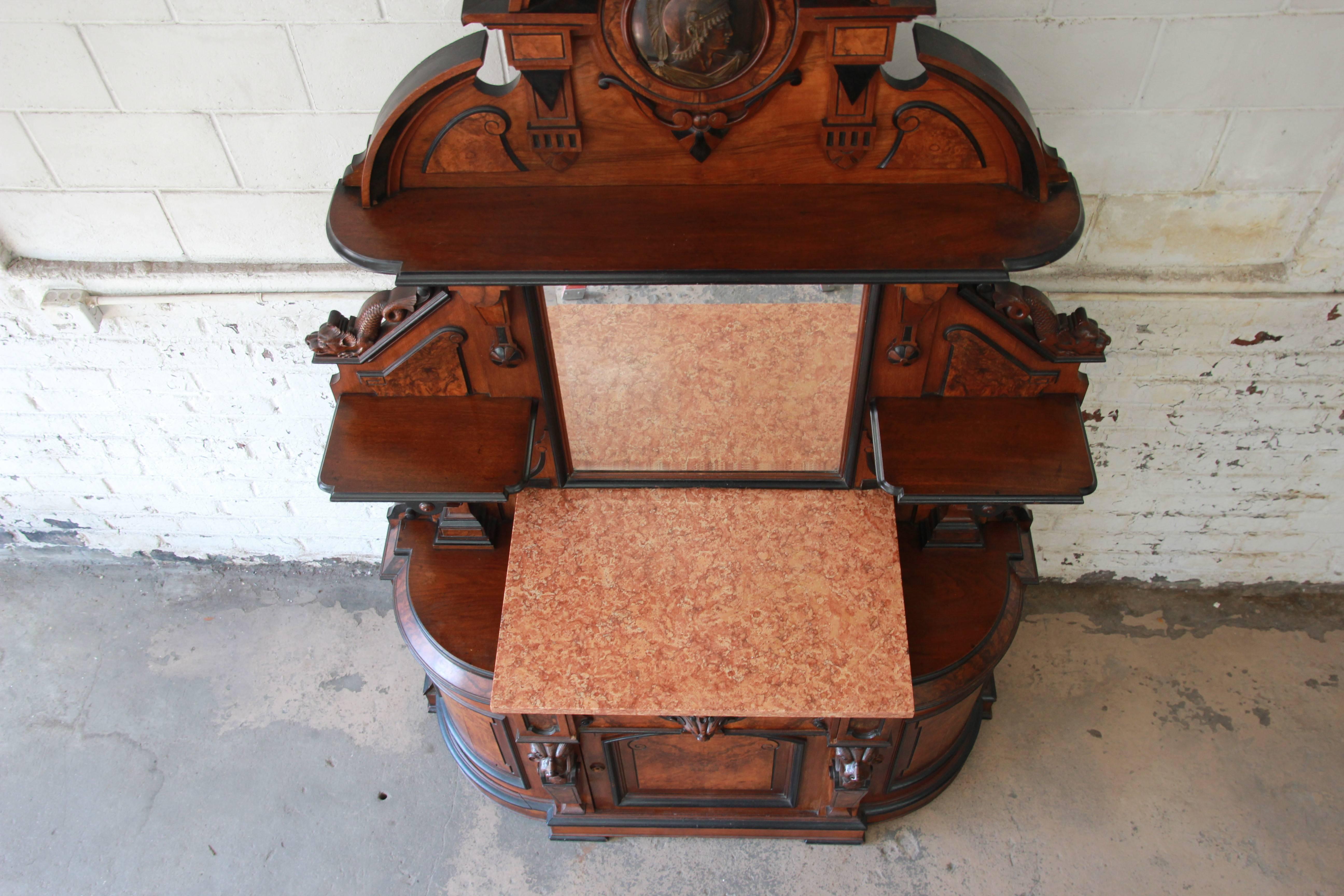 Monumental 19th Century Victorian Ornate Carved Burled Walnut Sideboard 4