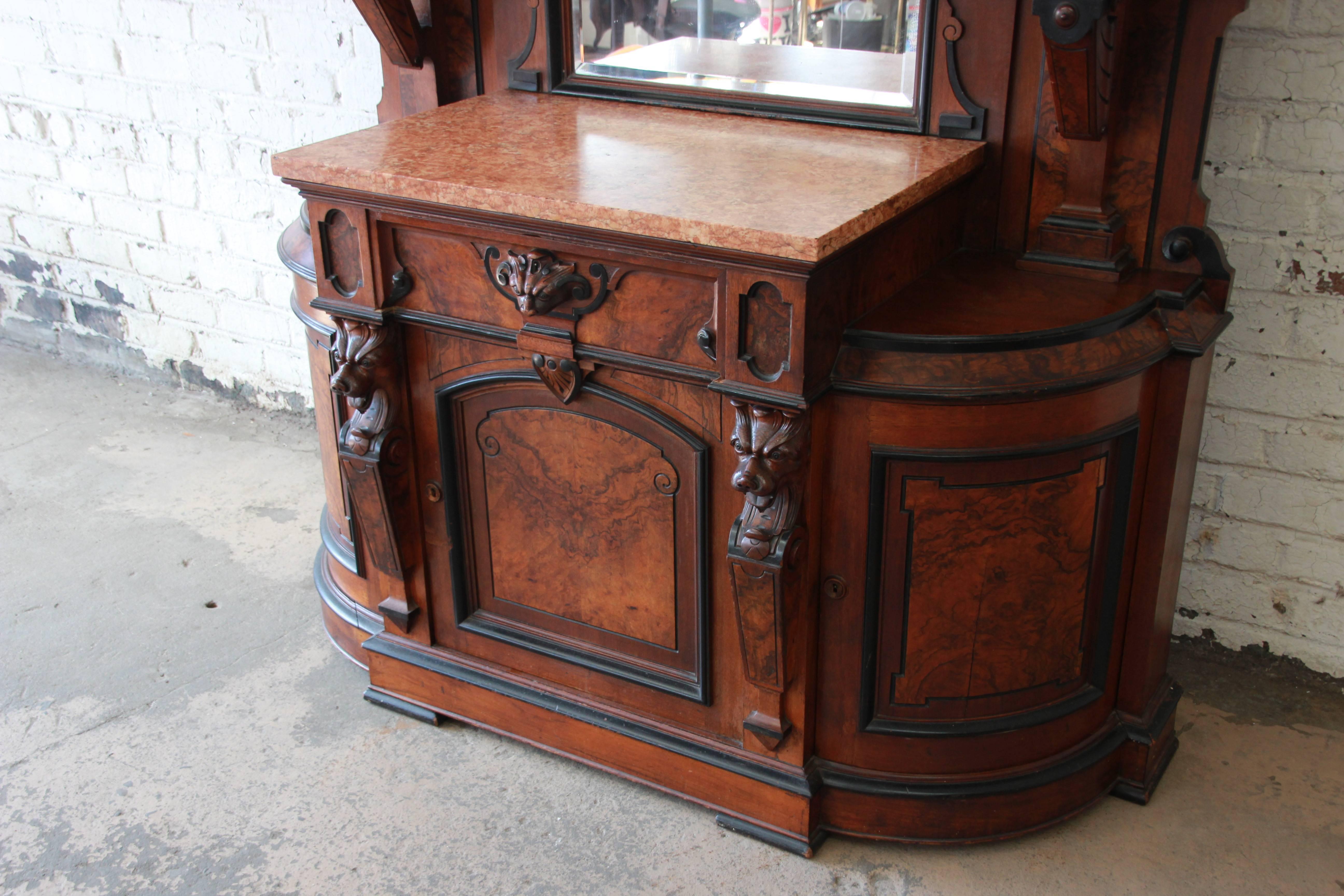 Monumental 19th Century Victorian Ornate Carved Burled Walnut Sideboard 5