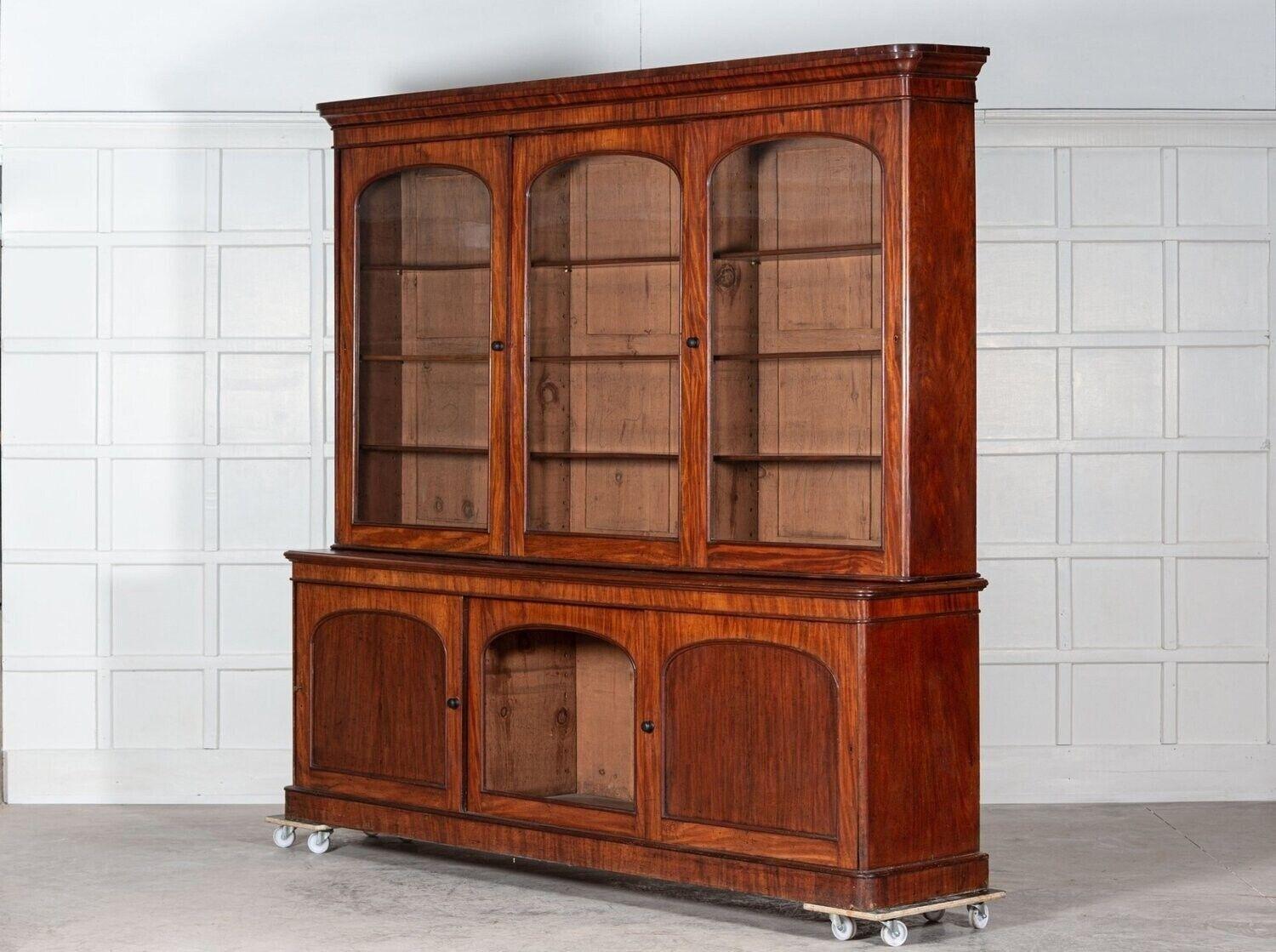 19th Century Monumental 19th C Arched Glazed Mahogany Library Bookcase