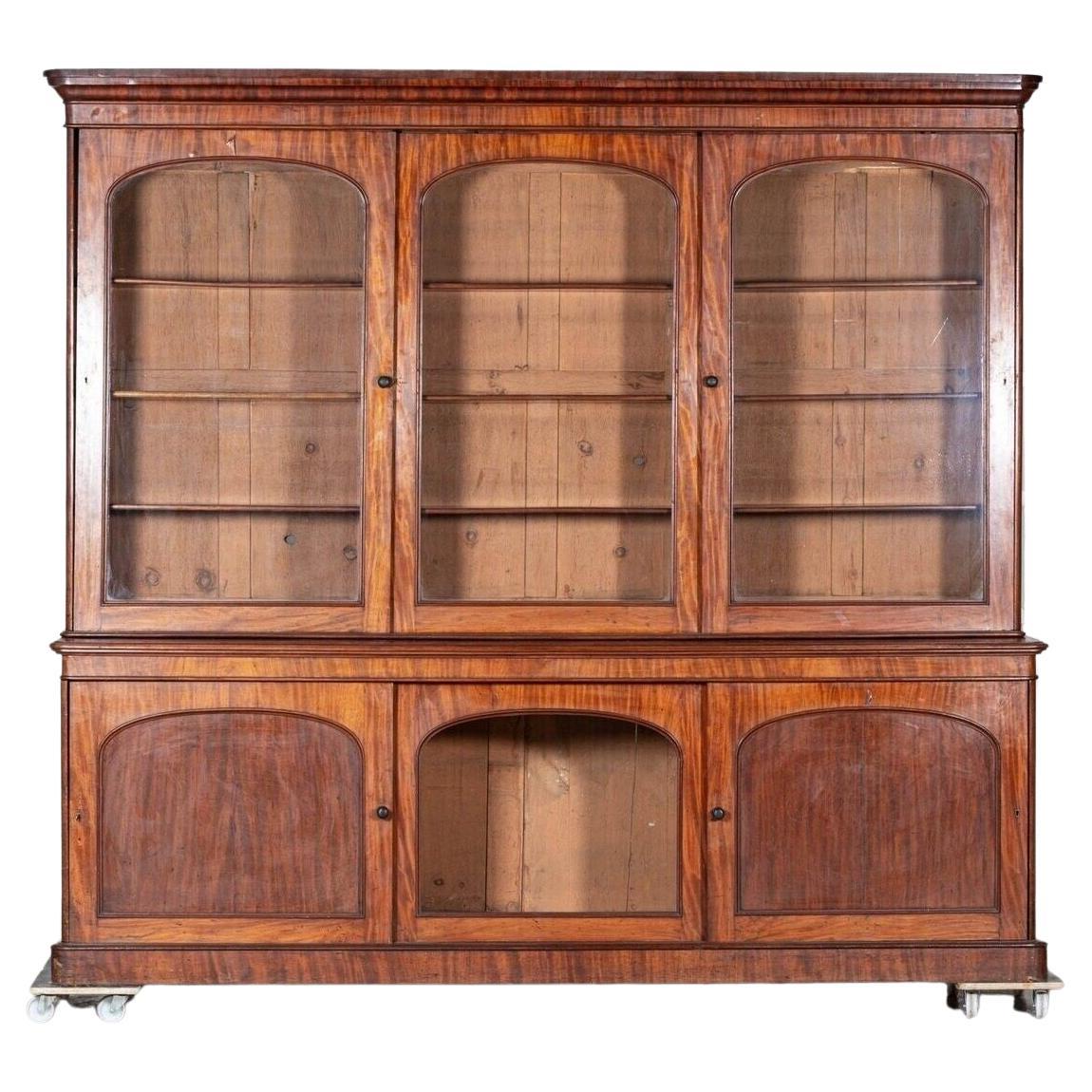 Monumental 19th C Arched Glazed Mahogany Library Bookcase