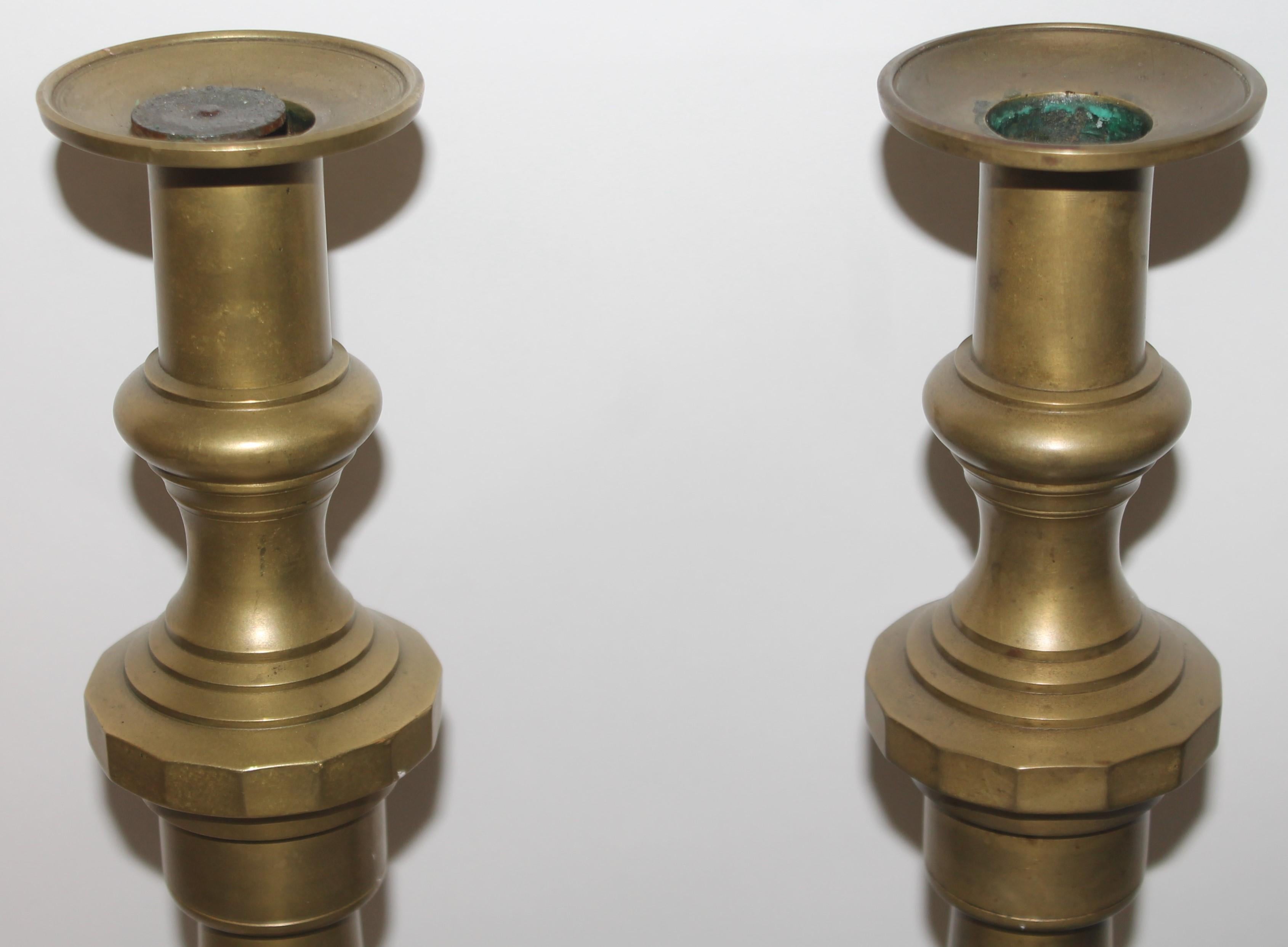 American Monumental 19th Century Brass Candlestick Holders, Pair