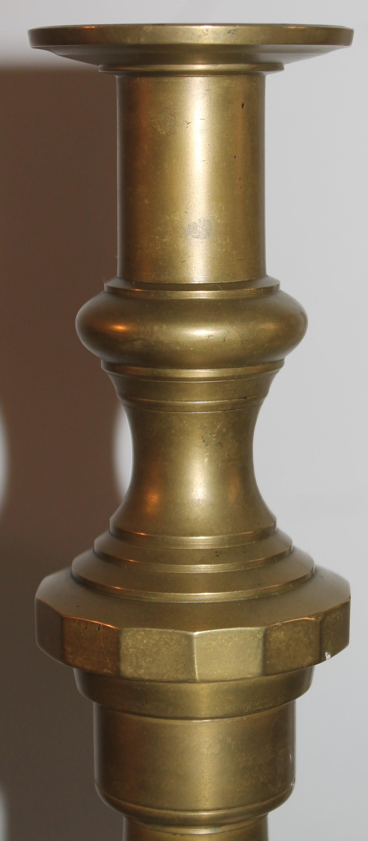 Monumental 19th Century Brass Candlestick Holders, Pair In Good Condition In Los Angeles, CA