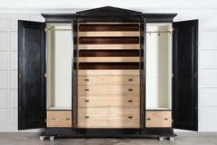 Monumental 19thC Ebonised English Ash Breakfront Linen Cupboard