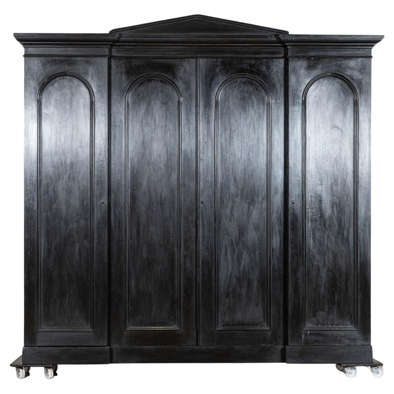 Monumental 19thC Ebonised English Ash Breakfront Linen Cupboard