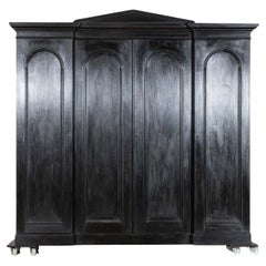 Monumental 19thC Ebonised English Ash Breakfront Linen Cupboard
