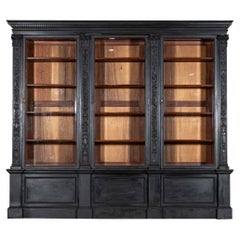Monumental 19thC Ebonised English Mahogany Breakfront Library Bookcase
