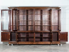 Monumental English Burr Walnut Breakfront Bookcase
