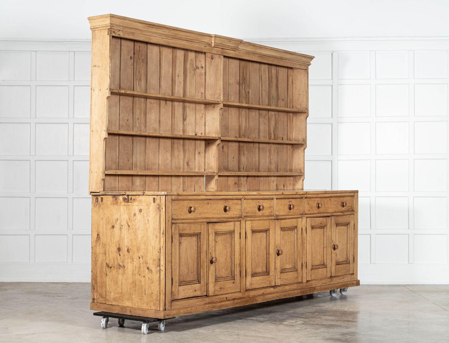 circa 1870
Monumental 19thc English Country House Sycamore Top Dresser
Provenance: Farmhouse in Lambourn Wessex. England
sku 1947
Together W294 x D76 x H228 cm
Base W288 x D76 x H92 cm
Base internal shelf depth 45 cm
Top W294 x D24 x H136 cm
Top
