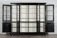 Monumental 19thC English Ebonised Mahogany Glazed Breakfront Bookcase