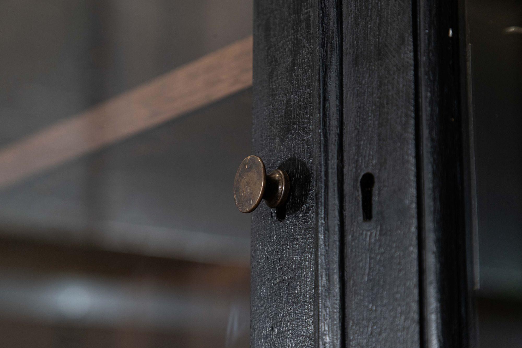 Monumental 19thC English Ebonised Oak Glazed Bookcase For Sale 8