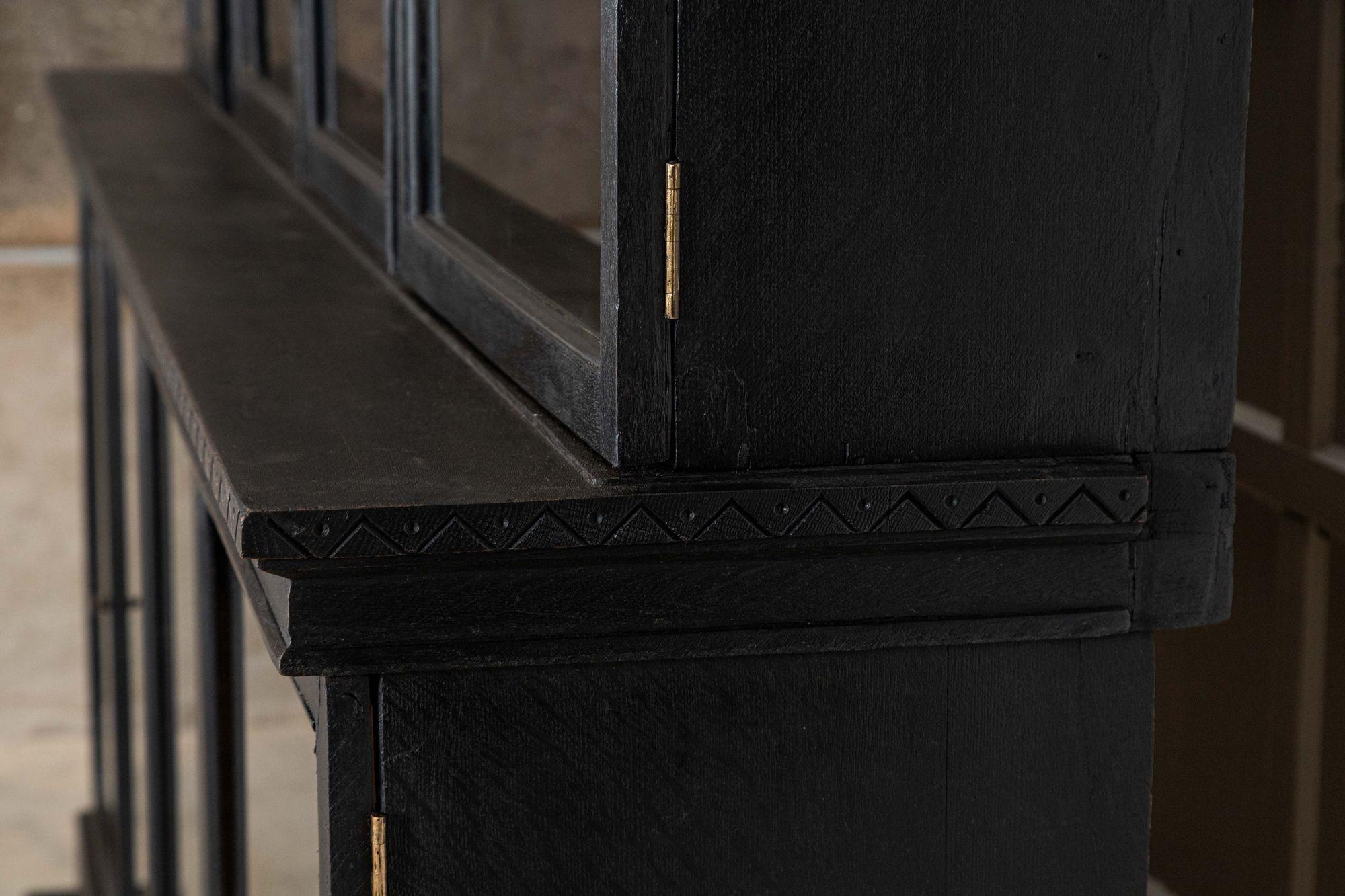 Monumental 19thC English Ebonised Oak Glazed Bookcase For Sale 9