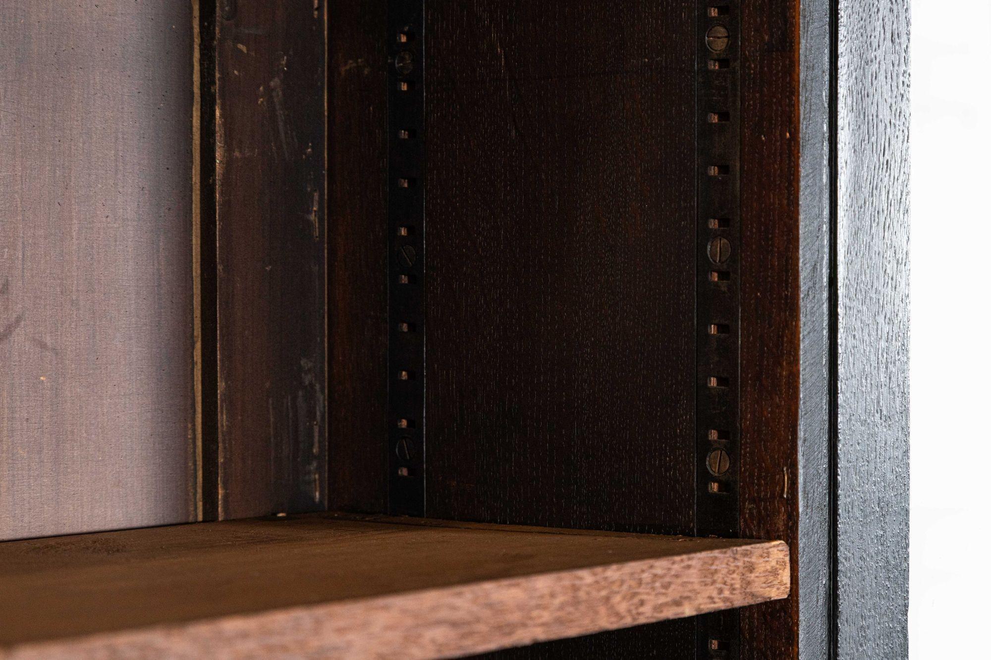Monumental 19thC English Ebonised Oak Glazed Bookcase For Sale 10