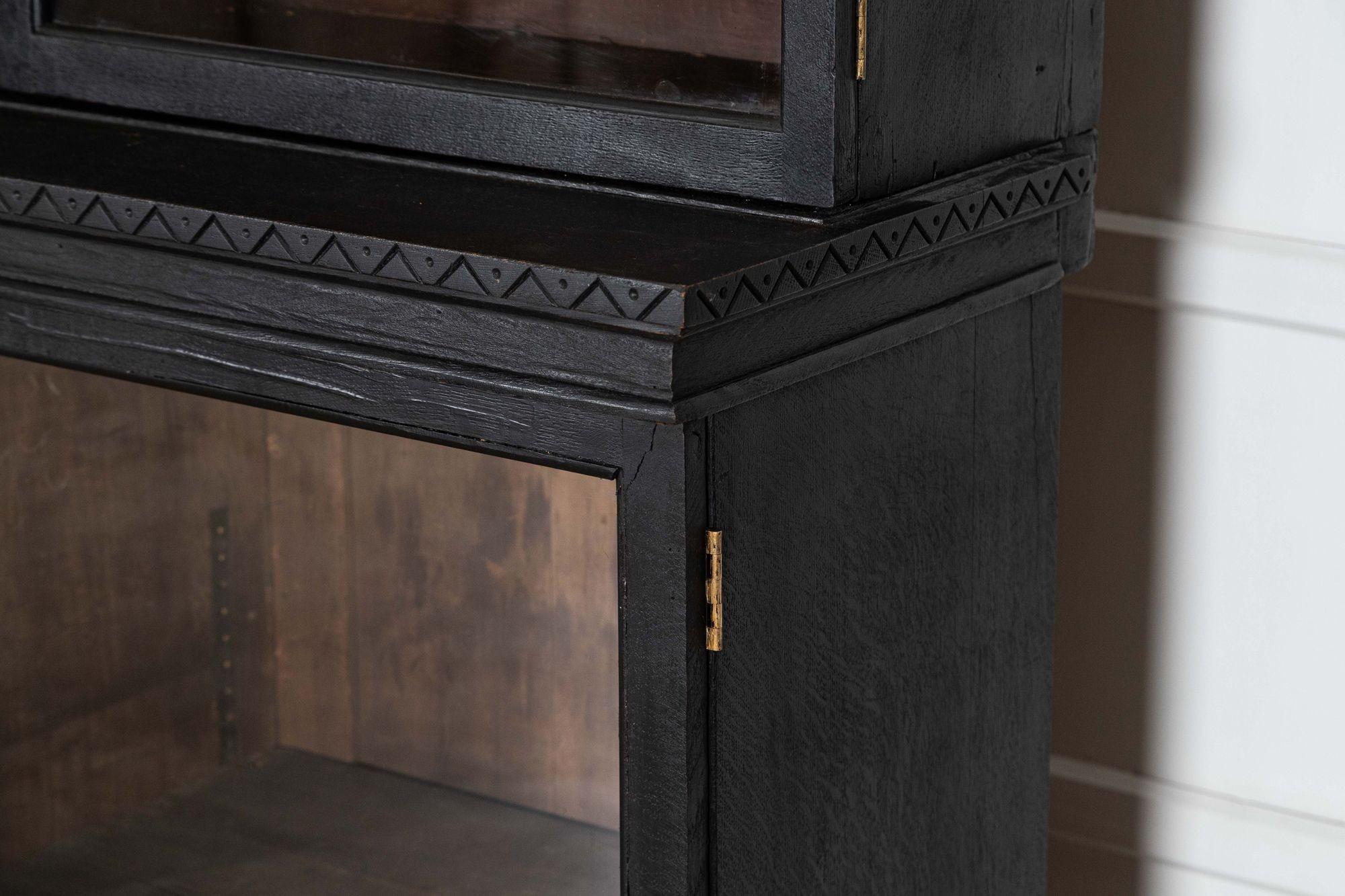 Monumental 19thC English Ebonised Oak Glazed Bookcase For Sale 11