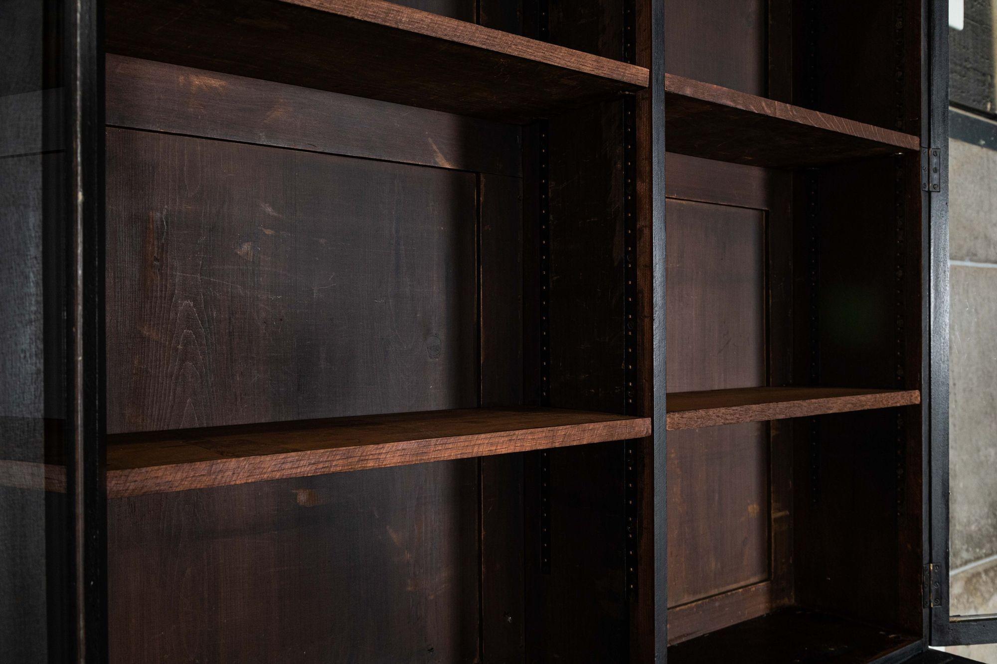 Monumental 19thC English Ebonised Oak Glazed Bookcase For Sale 12