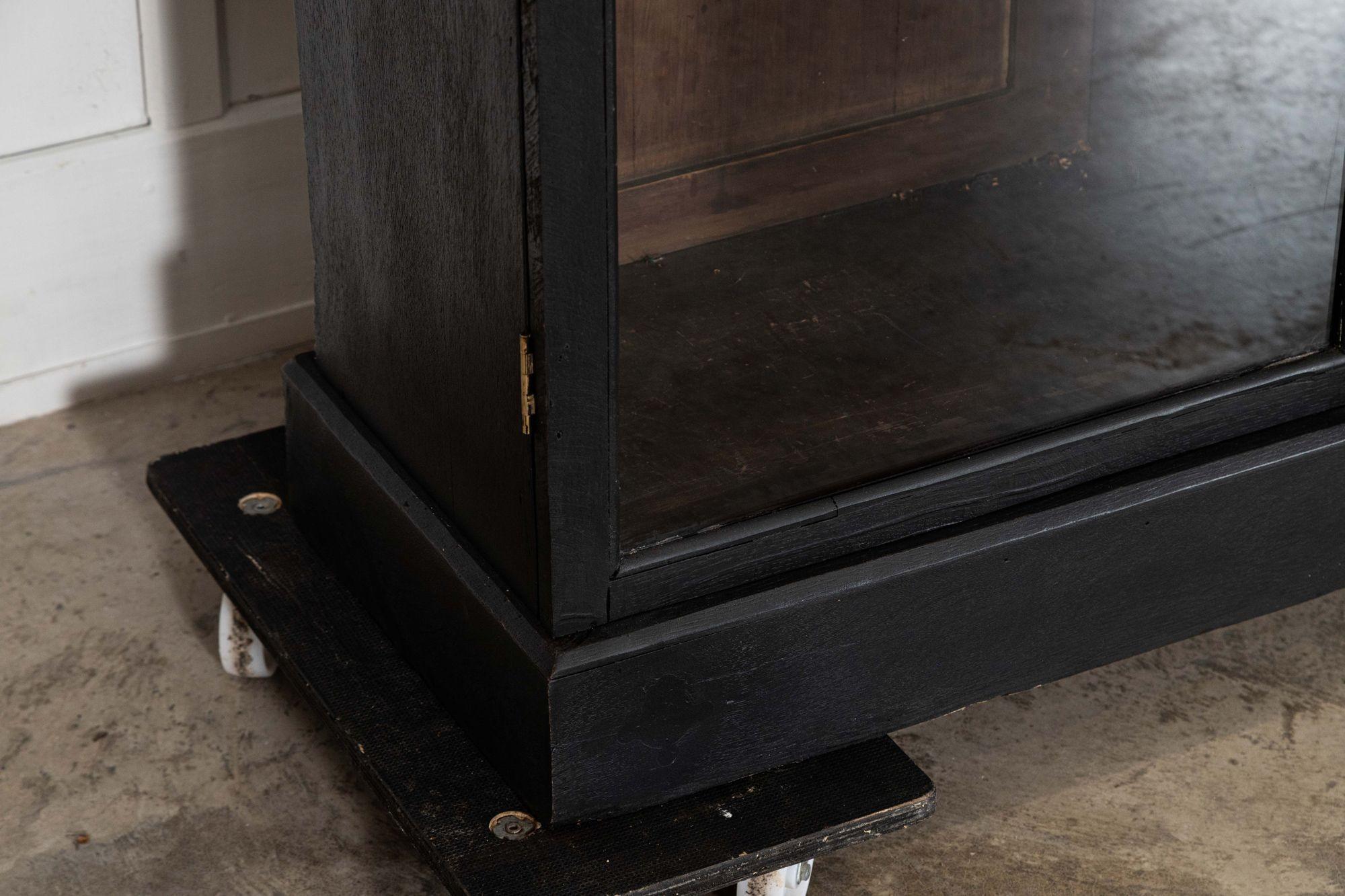 Monumental 19thC English Ebonised Oak Glazed Bookcase For Sale 14