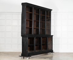 Monumental 19thC English Ebonised Oak Glazed Bookcase