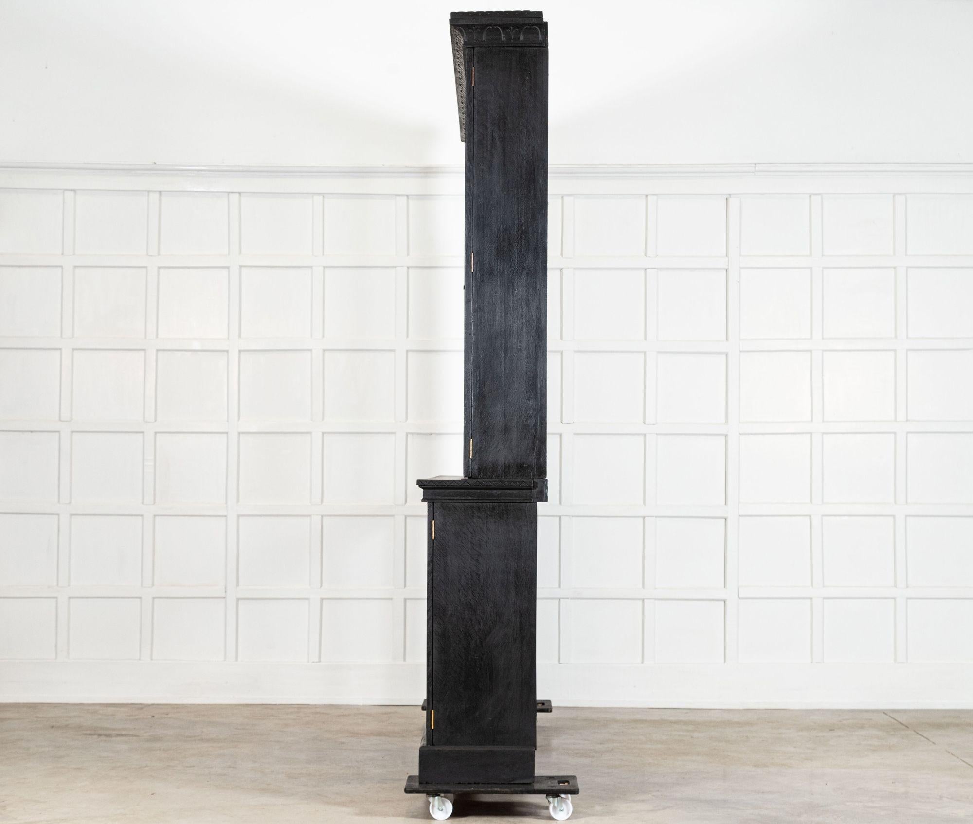 Monumental 19thC English Ebonised Oak Glazed Bookcase For Sale 3