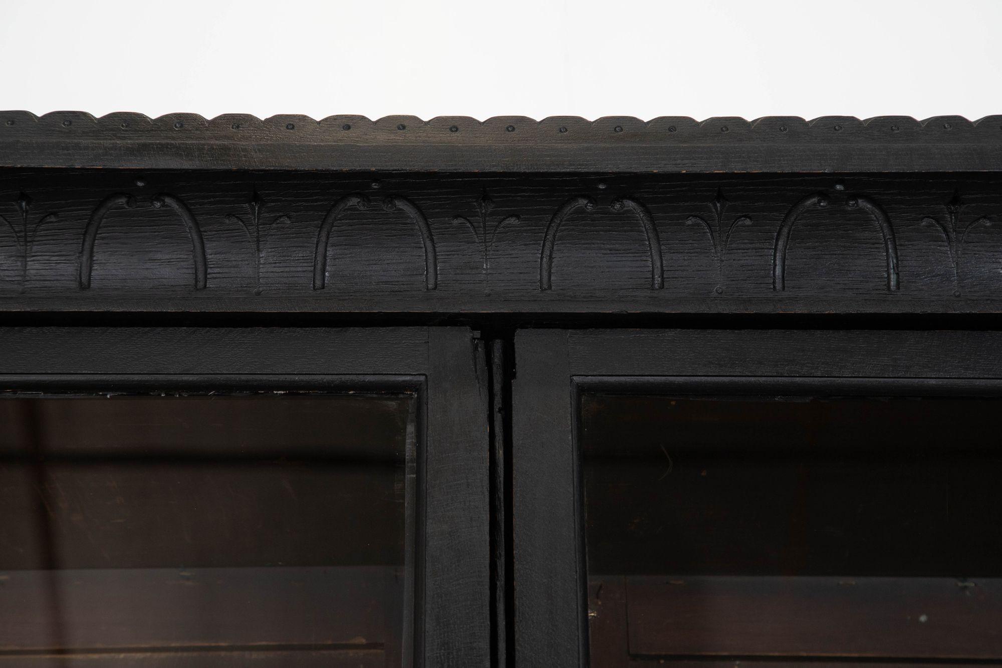 Monumental 19thC English Ebonised Oak Glazed Bookcase For Sale 5
