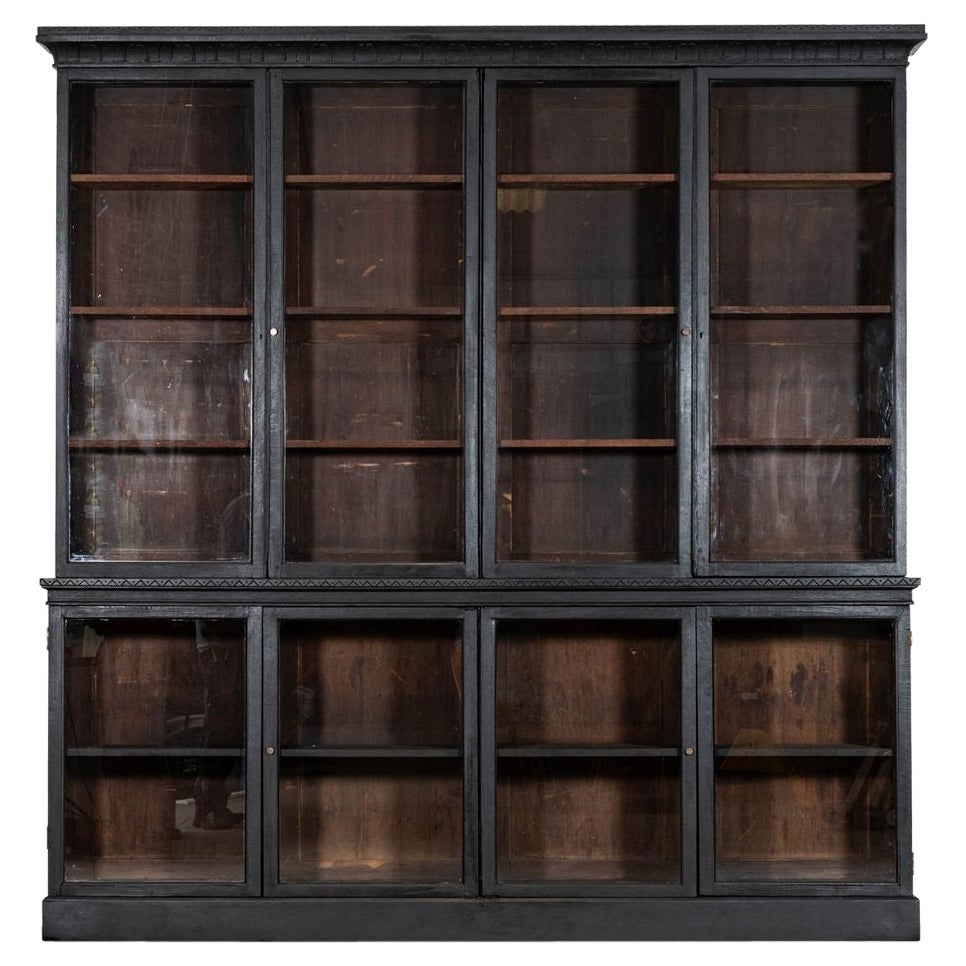 Monumental 19thC English Ebonised Oak Glazed Bookcase