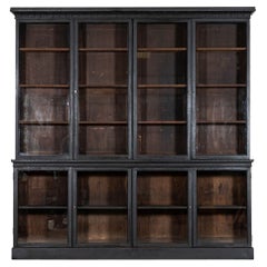 Monumental 19thC English Ebonised Oak Glazed Bookcase