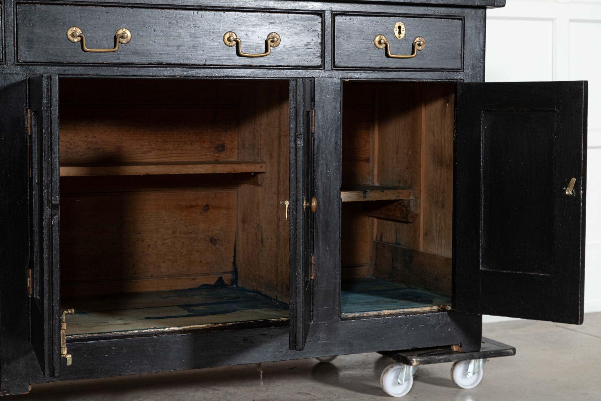 Monumental 19thC English Ebonised Pine Dresser Base For Sale 8