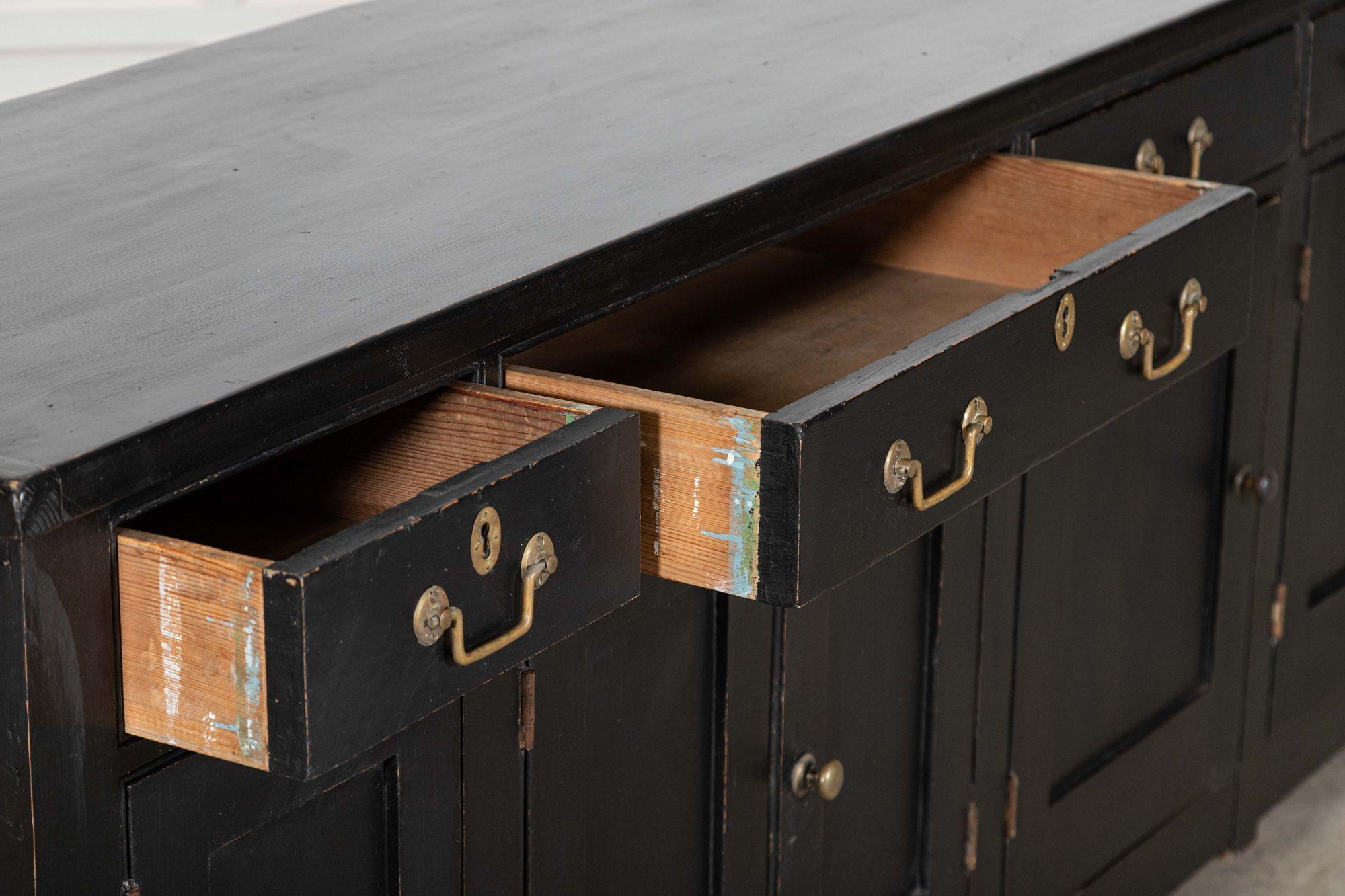 Monumental 19thC English Ebonised Pine Dresser Base For Sale 11