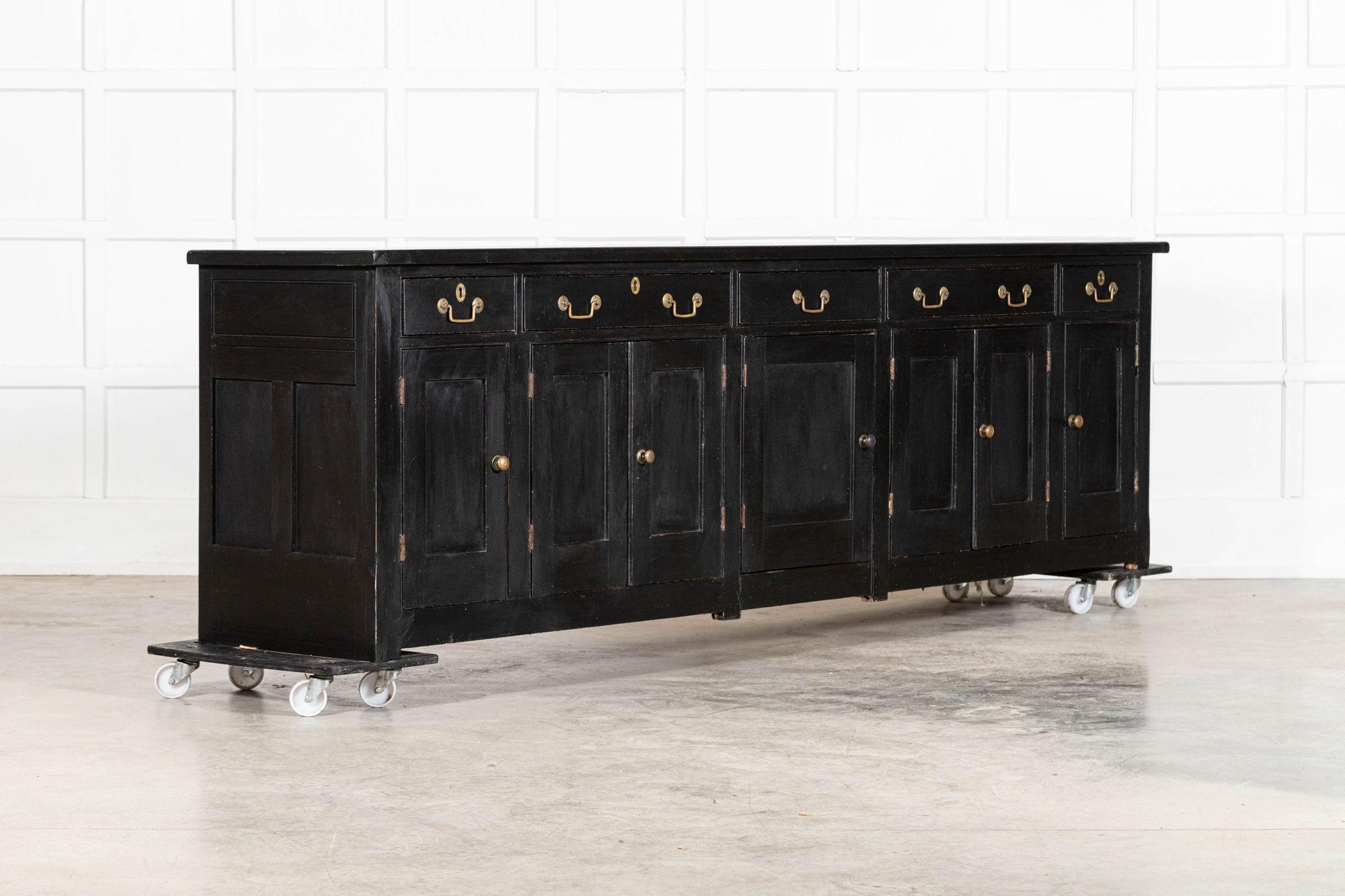 Monumental 19thC English Ebonised Pine Dresser Base In Good Condition For Sale In Staffordshire, GB
