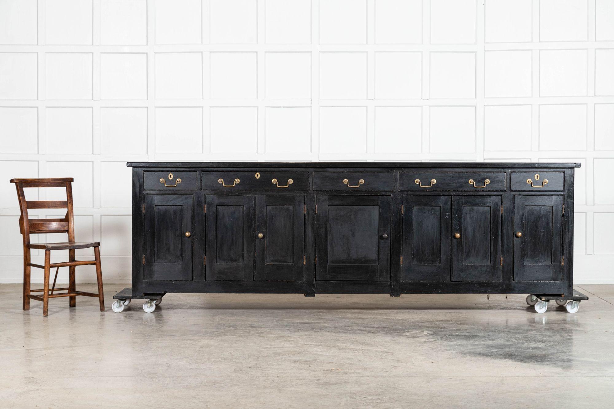 19th Century Monumental 19thC English Ebonised Pine Dresser Base For Sale