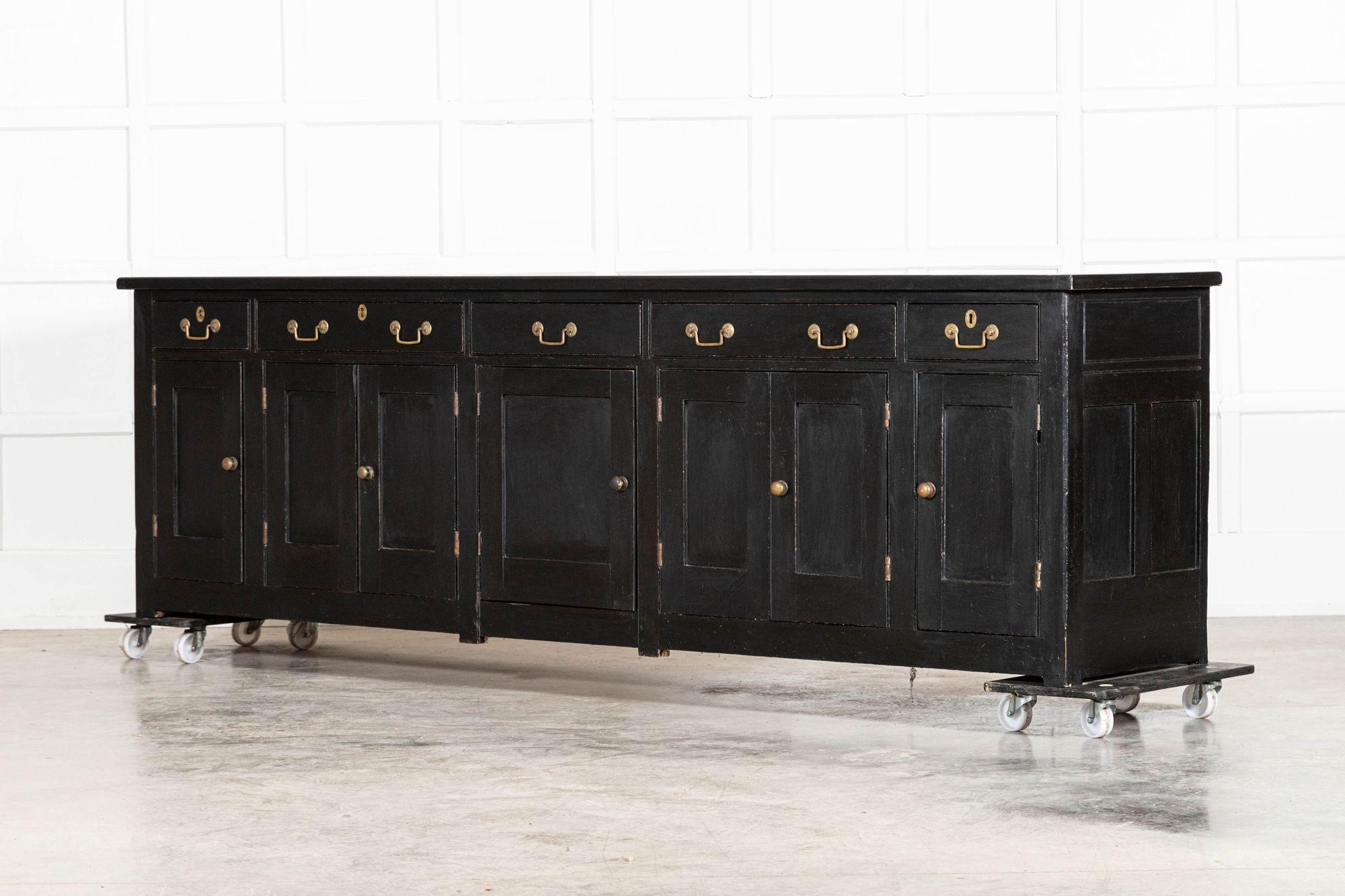 Monumental 19thC English Ebonised Pine Dresser Base For Sale 1