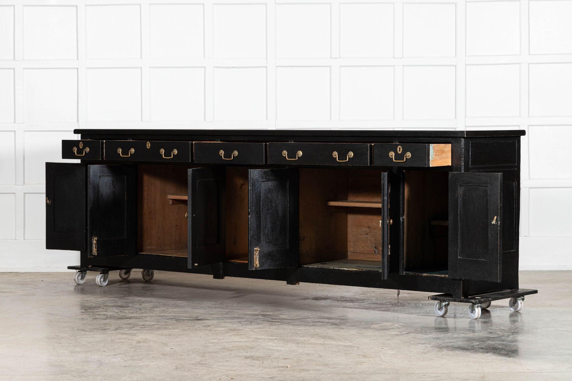 Monumental 19thC English Ebonised Pine Dresser Base For Sale 2