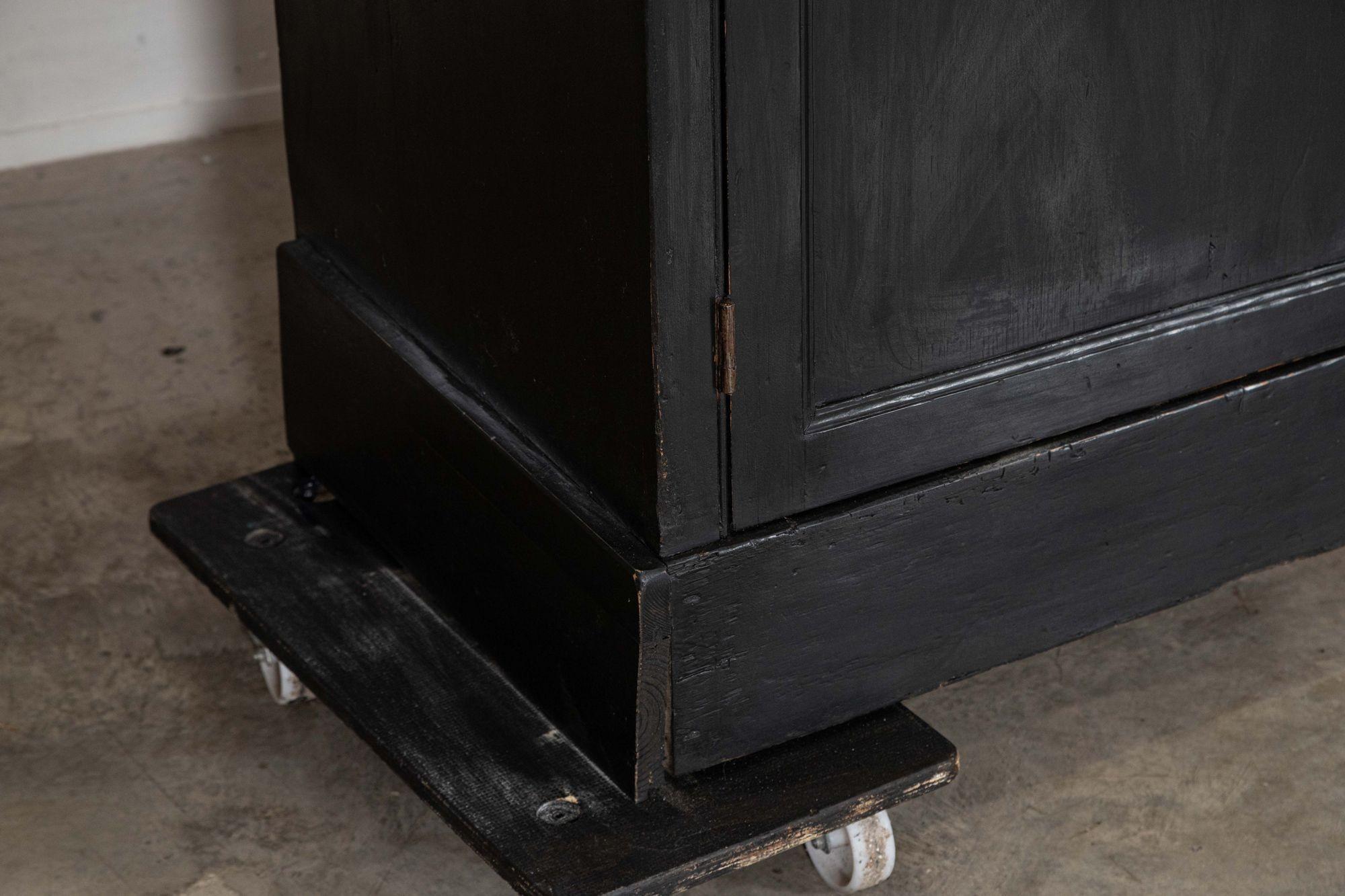 Monumental 19thC English Ebonised Pine Housekeepers Cupboard For Sale 7