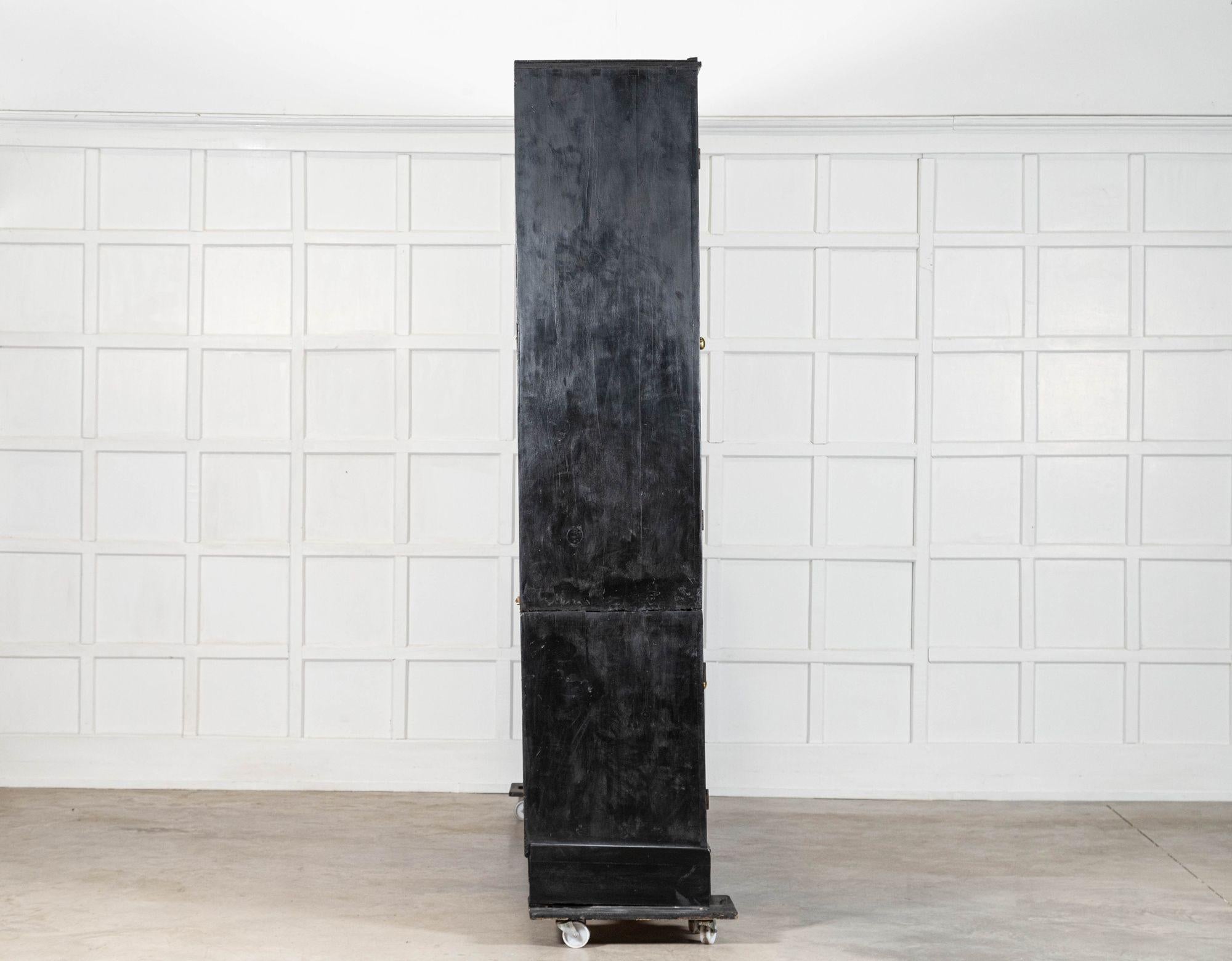 Monumental 19thC English Ebonised Pine Housekeepers Cupboard For Sale 3
