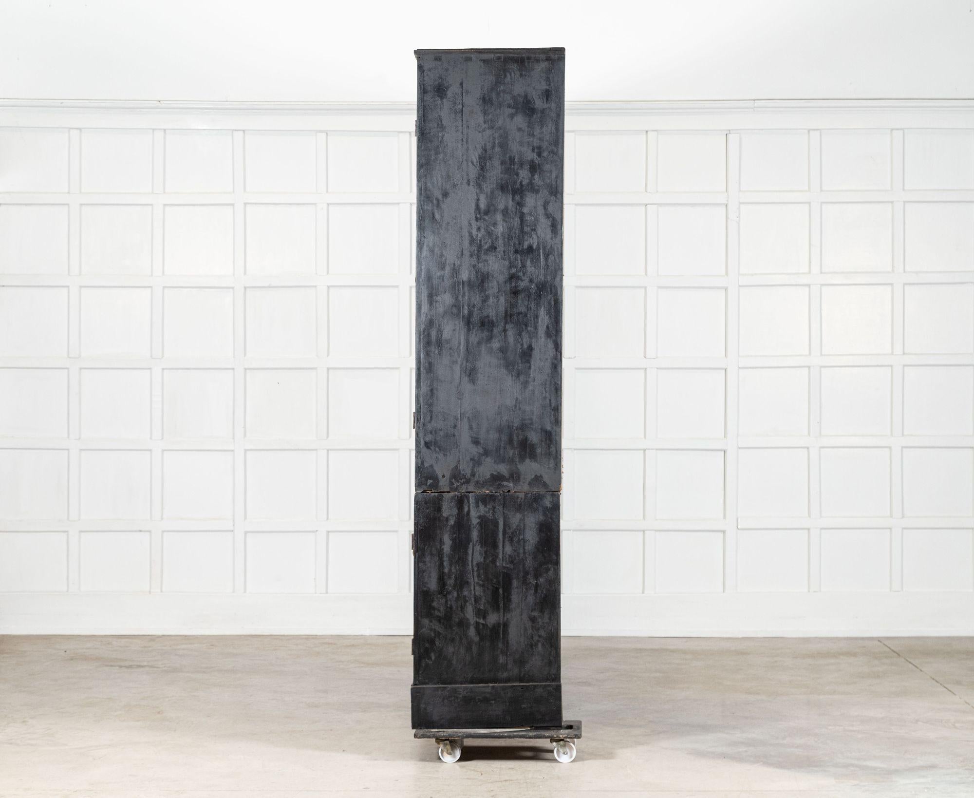 Monumental 19thC English Ebonised Pine Housekeepers Cupboard For Sale 4