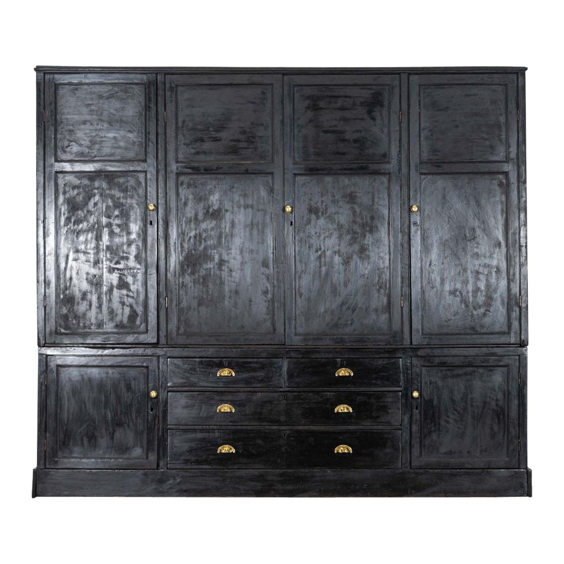 Monumental 19thC English Ebonised Pine Housekeepers Cupboard