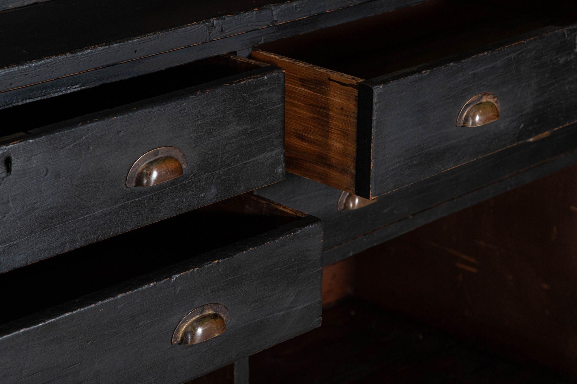 Monumental 19thC English Ebonised Pine Housekeepers / Haberdashery Cabinet For Sale 6